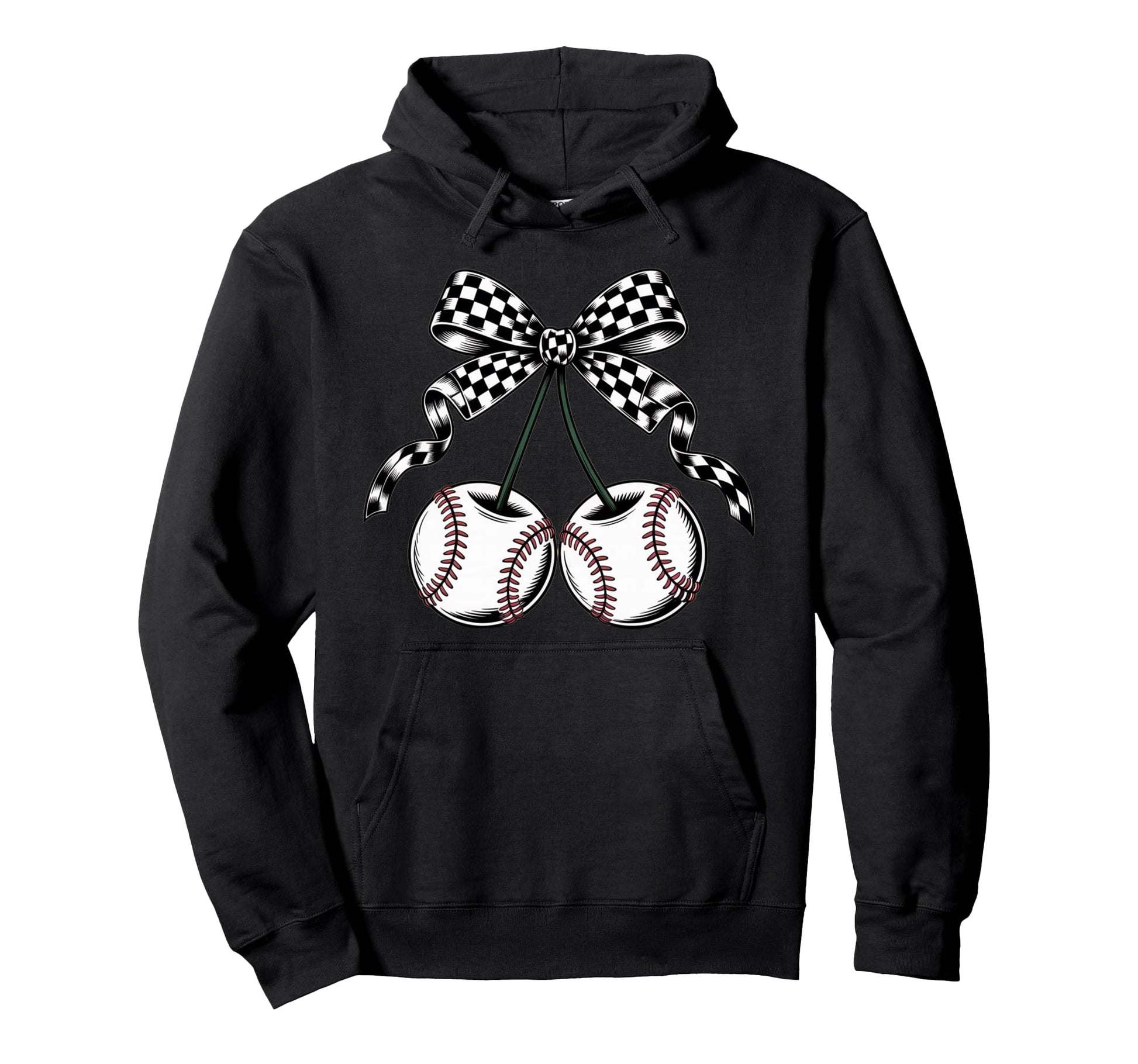 Baseball Cherries Coquette Bow Hoodie - Custom Art Print Men Women - T-Shirt, Sweatshirt, Hoodie