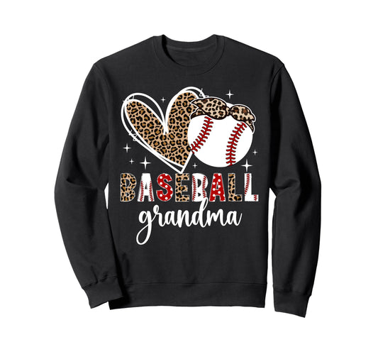 Baseball Grandma Leopard Baseball Sweatshirt - Casual Everyday Wear Unisex - T-Shirt, Sweatshirt, Hoodie