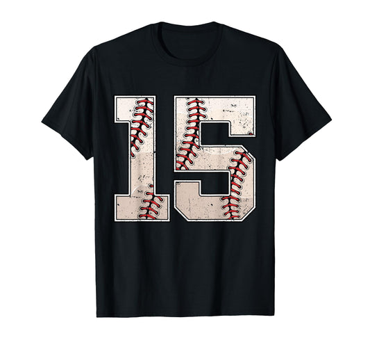 Baseball Birthday Fifteen 15 Years T-Shirt - Custom Art Print for Adults - T-Shirt, Sweatshirt, Hoodie