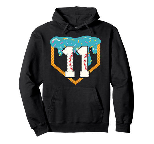 Baseball Drip 11Th Birthday 11 Year Old Hoodie - Aesthetic Graphic Unisex - T-Shirt, Sweatshirt, Hoodie