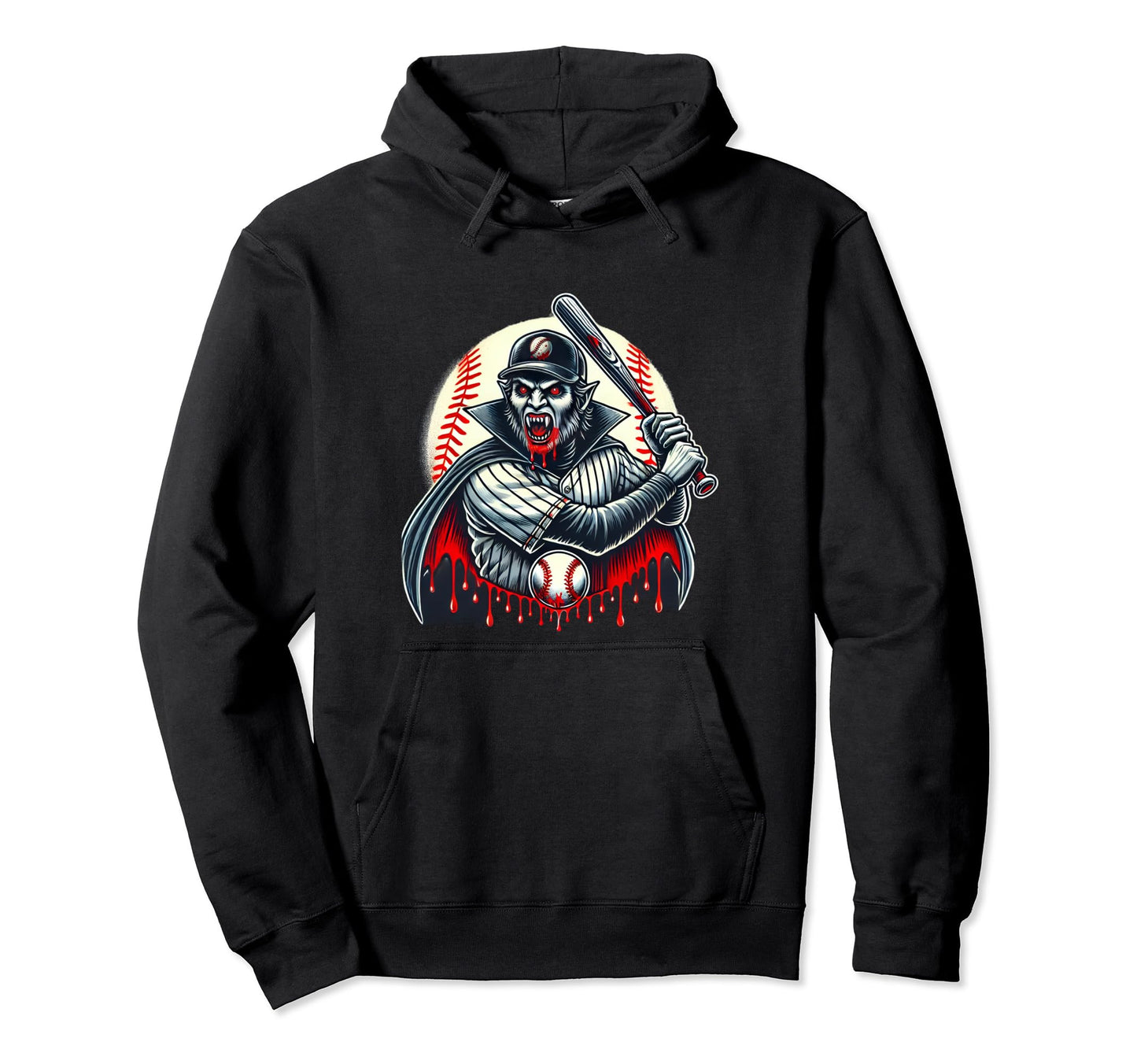 Vampire Baseball Player Funny Hoodie - Custom Art Print for Adults - T-Shirt, Sweatshirt, Hoodie