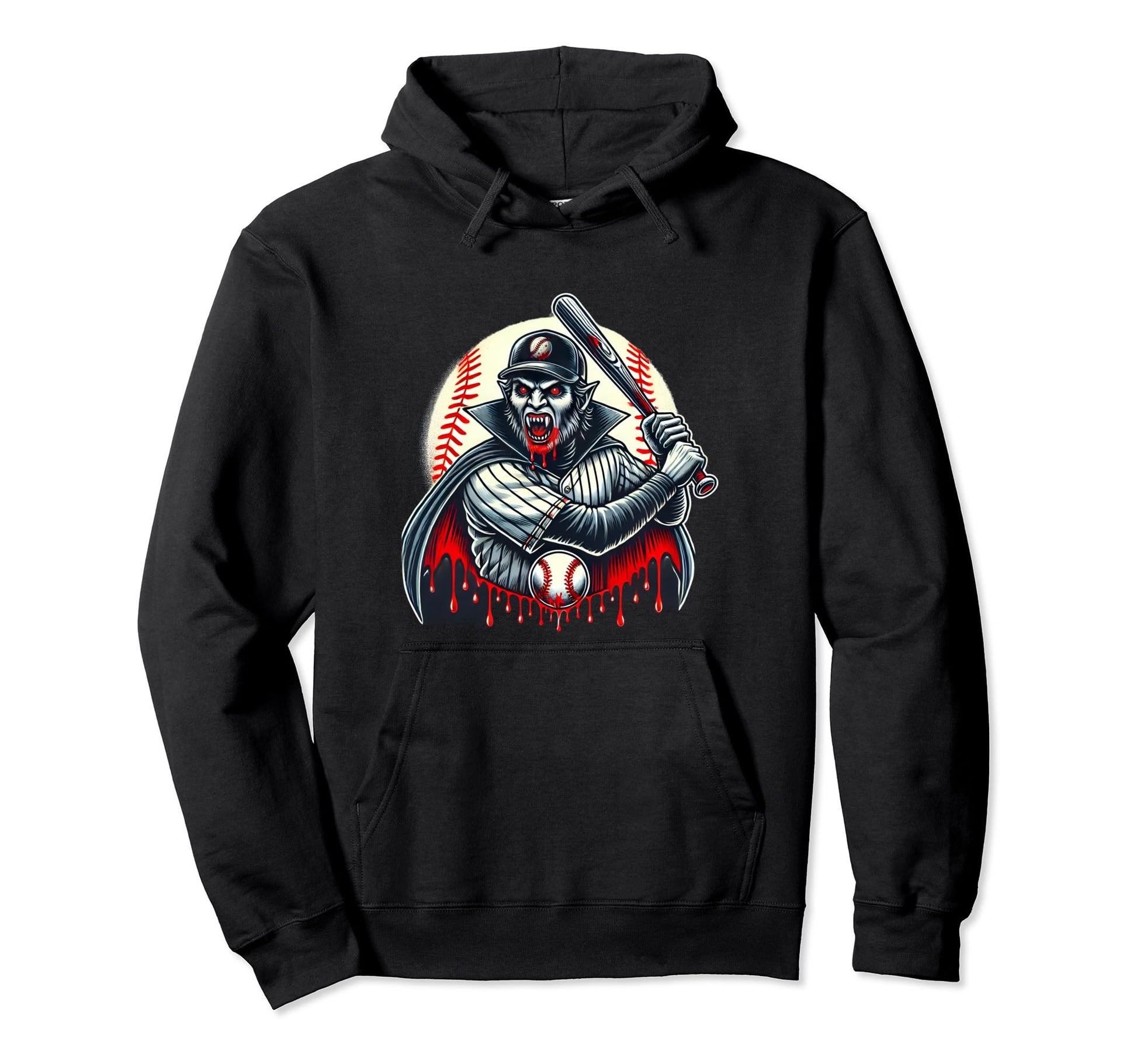 Vampire Baseball Player Funny Hoodie - Custom Art Print for Adults - T-Shirt, Sweatshirt, Hoodie