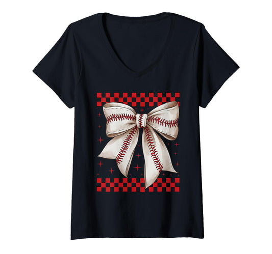 Baseball Bow Softball Gift Ribbon T-Shirt - Minimalist Print Men Women - T-Shirt, Sweatshirt, Hoodie