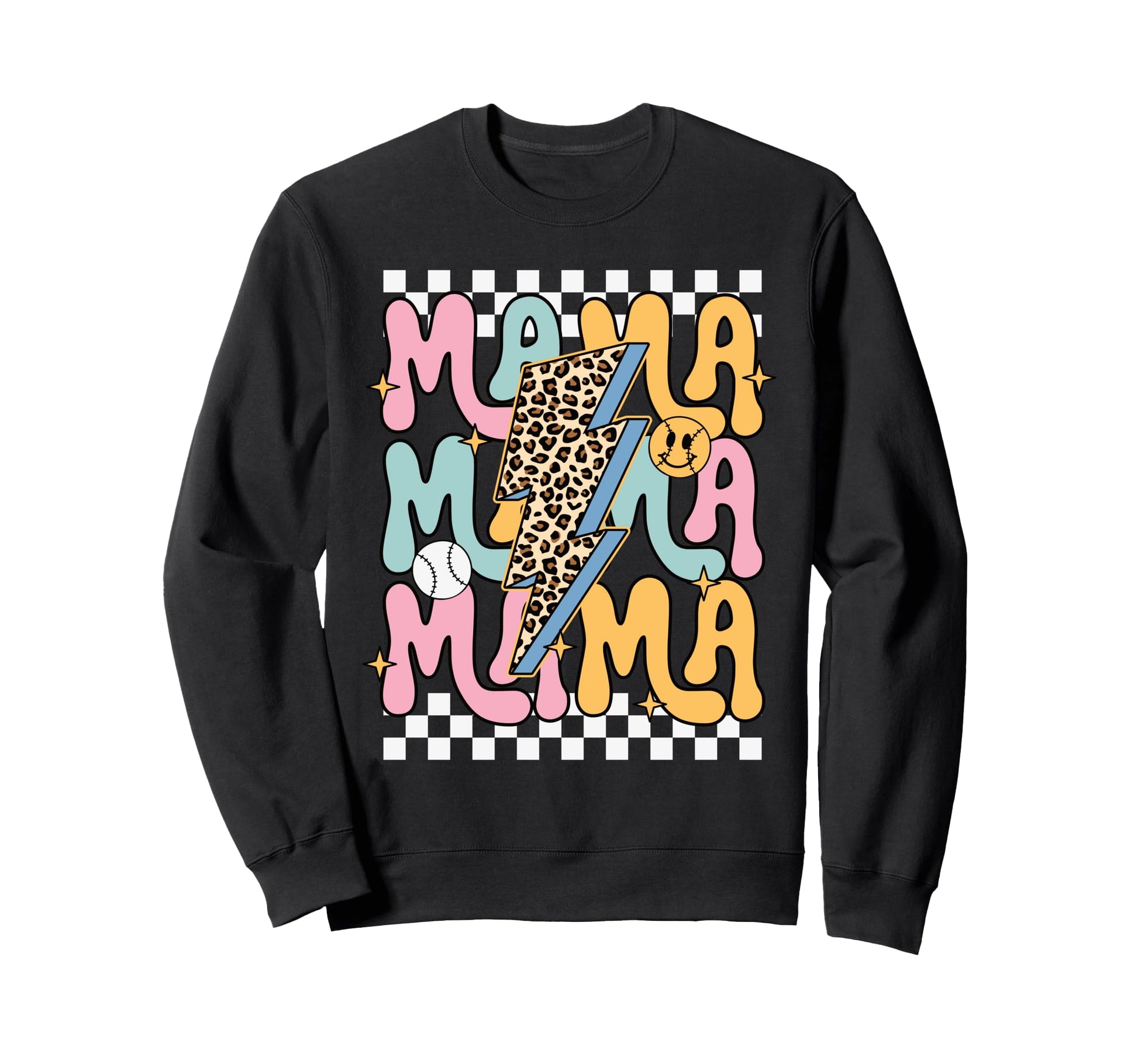 Mama Leopard Lightning Bolt Baseball Sweatshirt - Unique Graphic Men Women - T-Shirt, Sweatshirt, Hoodie