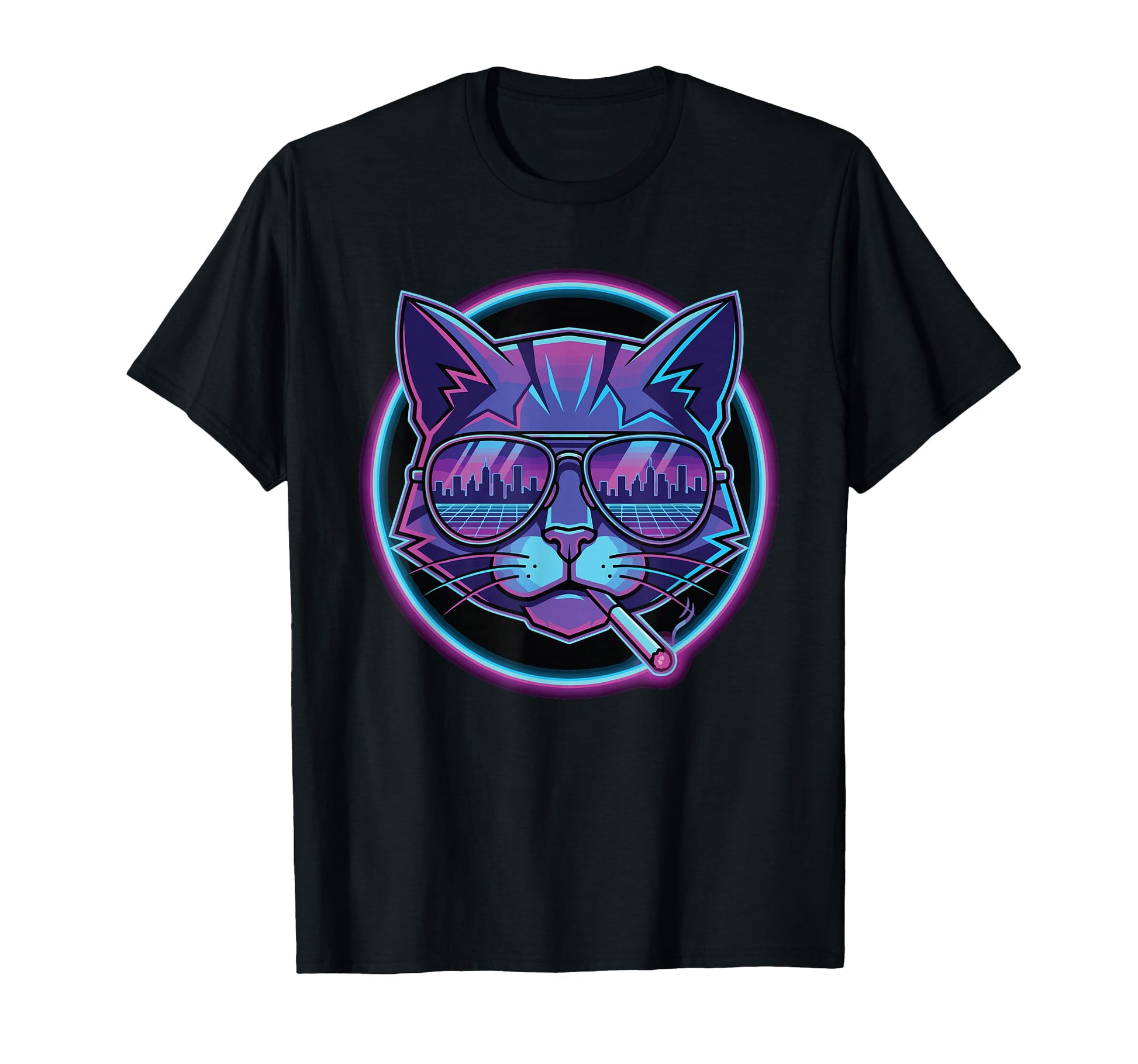Smoking Cat 80S Synthwave Meme Funny T-Shirt - Streetwear Style Men Women - T-Shirt, Sweatshirt, Hoodie