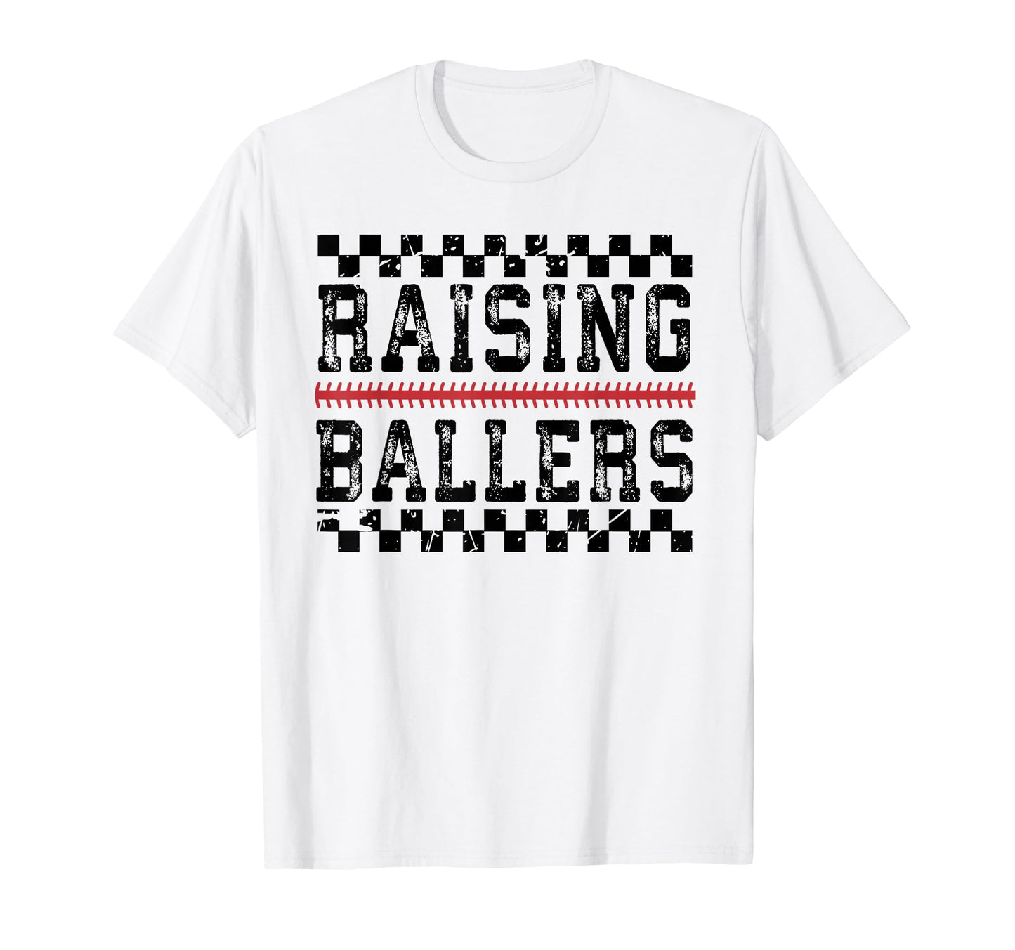 Raising Ballers Checkered Baseball T-Shirt - Minimalist Print for Adults - T-Shirt, Sweatshirt, Hoodie