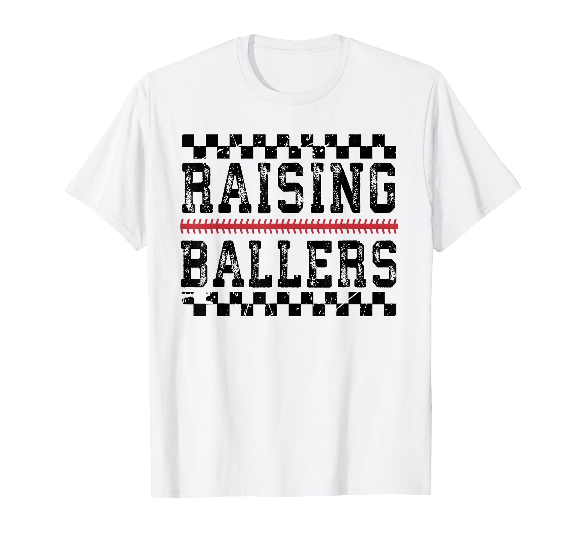 Raising Ballers Checkered Baseball T-Shirt - Minimalist Print for Adults - T-Shirt, Sweatshirt, Hoodie