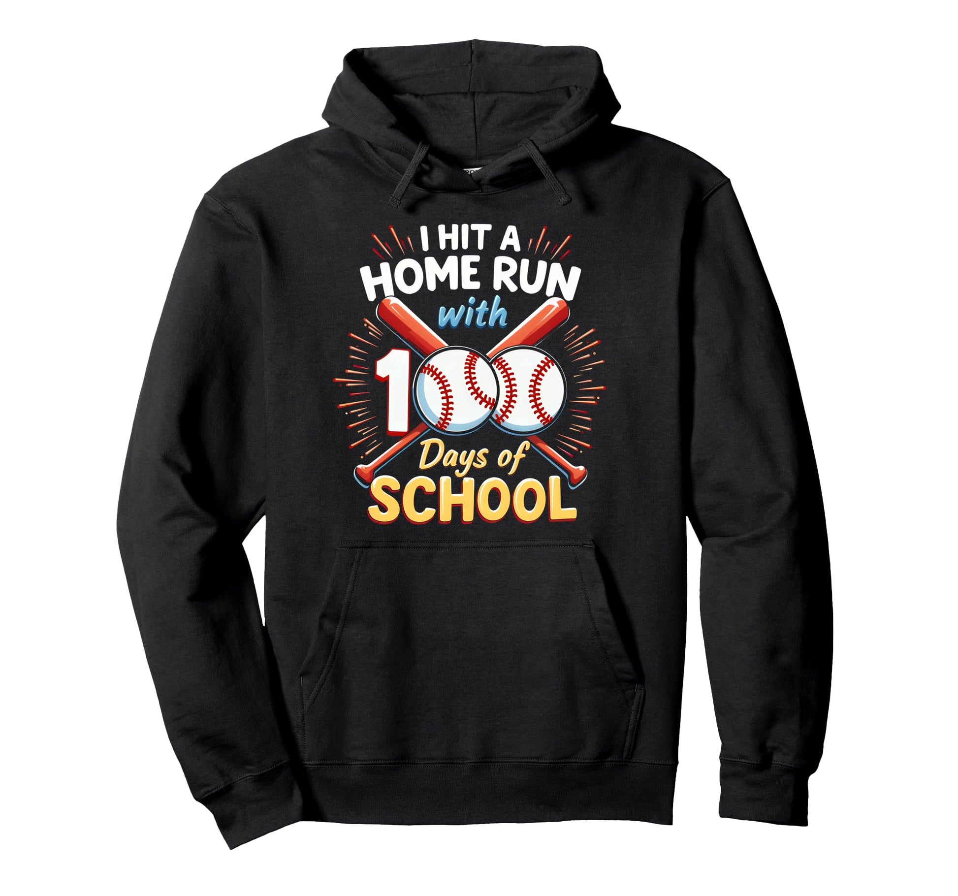 Hit Home Run 100 Days School Baseball Hoodie - Minimalist Print for Adults - T-Shirt, Sweatshirt, Hoodie