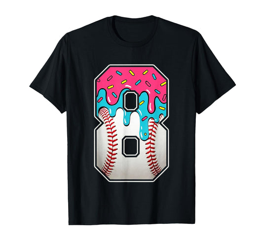 8Th Birthday Baseball Ice Cream Drip 8 T-Shirt - Graphic Print Men Women - T-Shirt, Sweatshirt, Hoodie