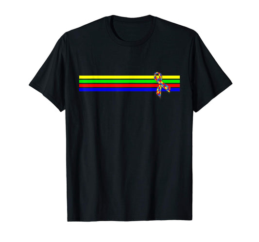 Autism Awareness Stripes Ribbon Asd Adhd T-Shirt - Unique Graphic Men Women - T-Shirt, Sweatshirt, Hoodie