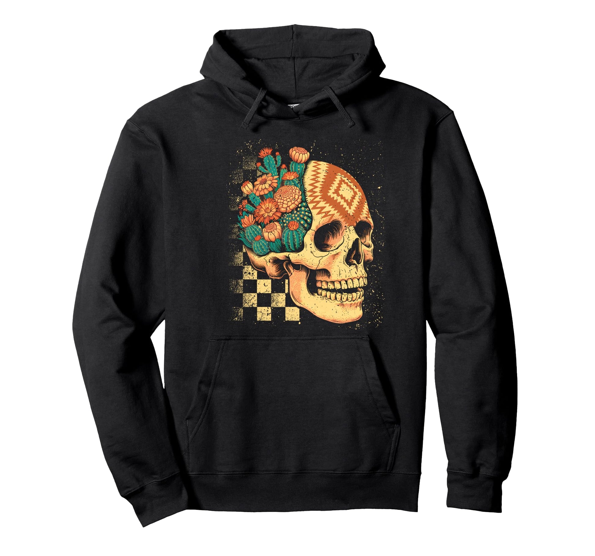 Halloween Southwest Skull Cactus Flowers Hoodie - Graphic Print for Adults - T-Shirt, Sweatshirt, Hoodie