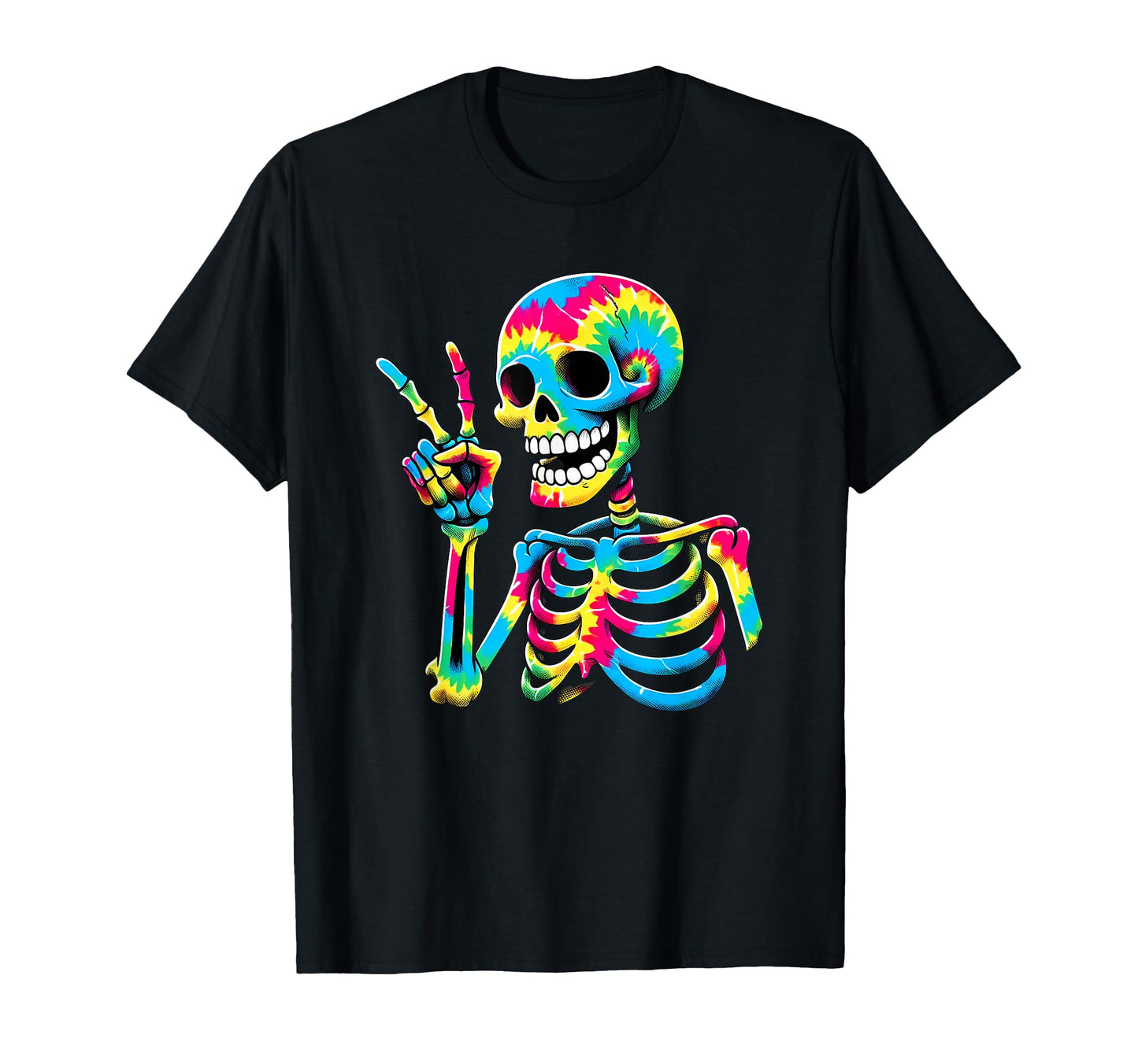 Peace Sign Tie Dye Skeleton T-Shirt - Casual Everyday Wear Men Women - T-Shirt, Sweatshirt, Hoodie
