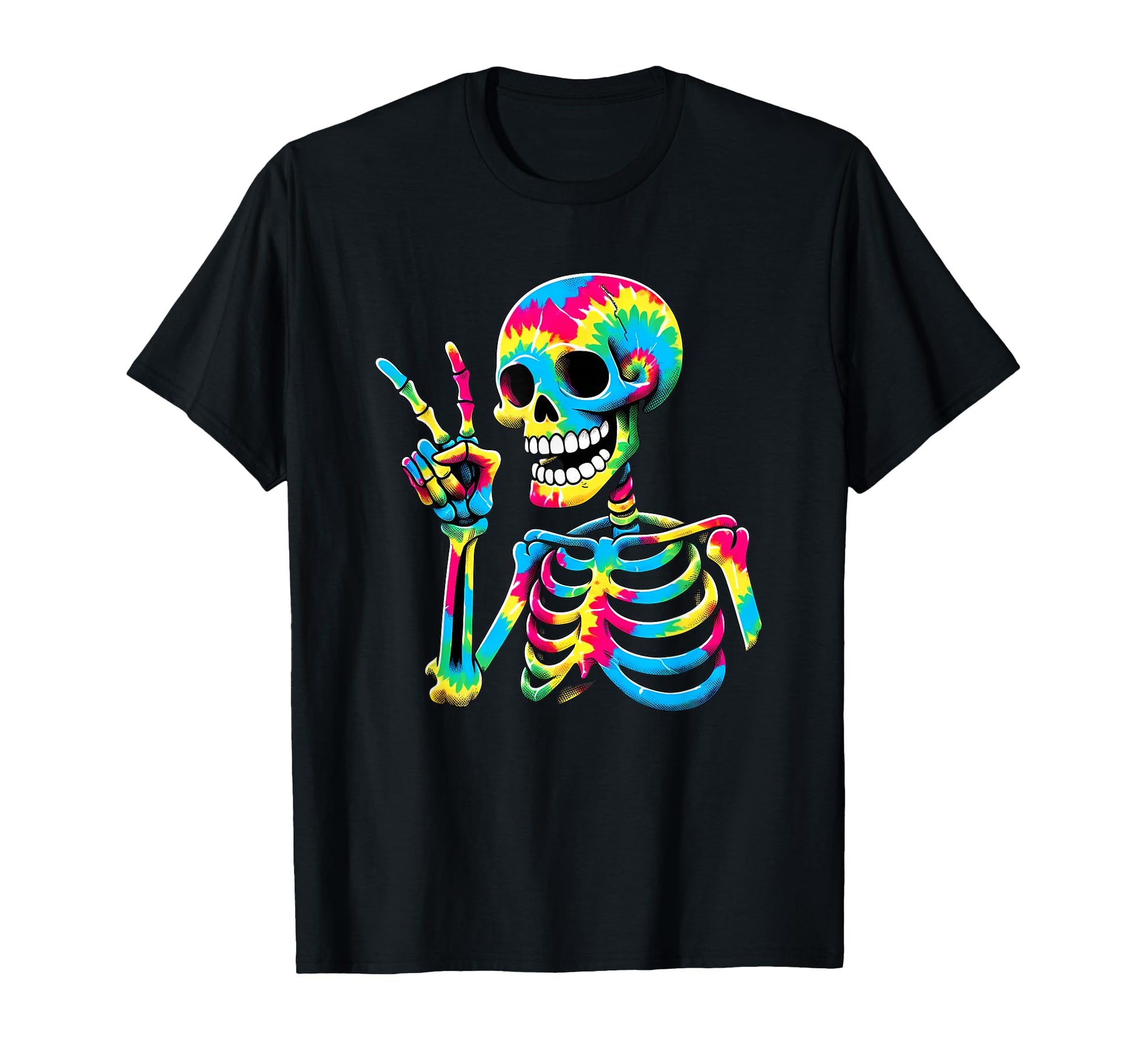 Peace Sign Tie Dye Skeleton T-Shirt - Casual Everyday Wear Men Women - T-Shirt, Sweatshirt, Hoodie