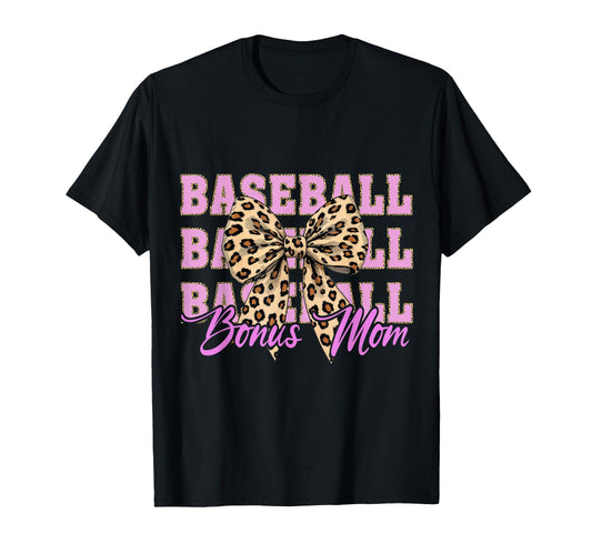 Baseball Bonus Mom Coquette Bow Leopard T-Shirt - Trendy Graphic Unisex - T-Shirt, Sweatshirt, Hoodie