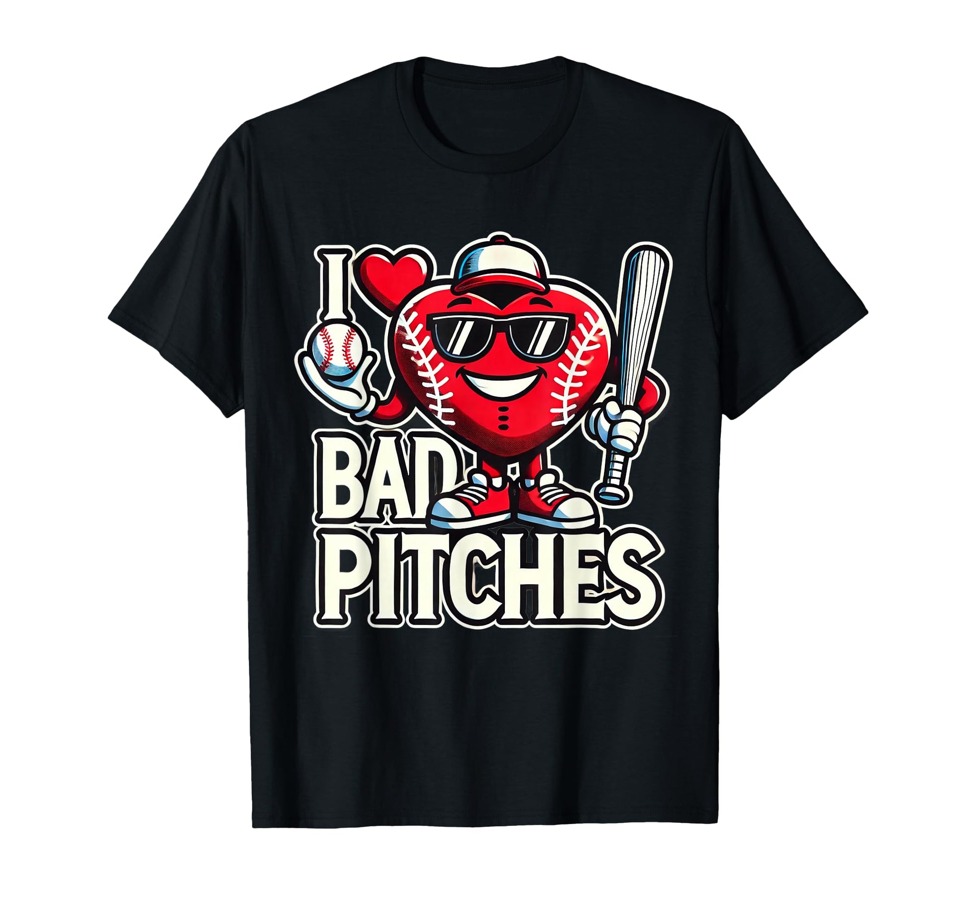 I Love Heart Bad Pitches Funny Baseball T-Shirt - Aesthetic Graphic Unisex - T-Shirt, Sweatshirt, Hoodie