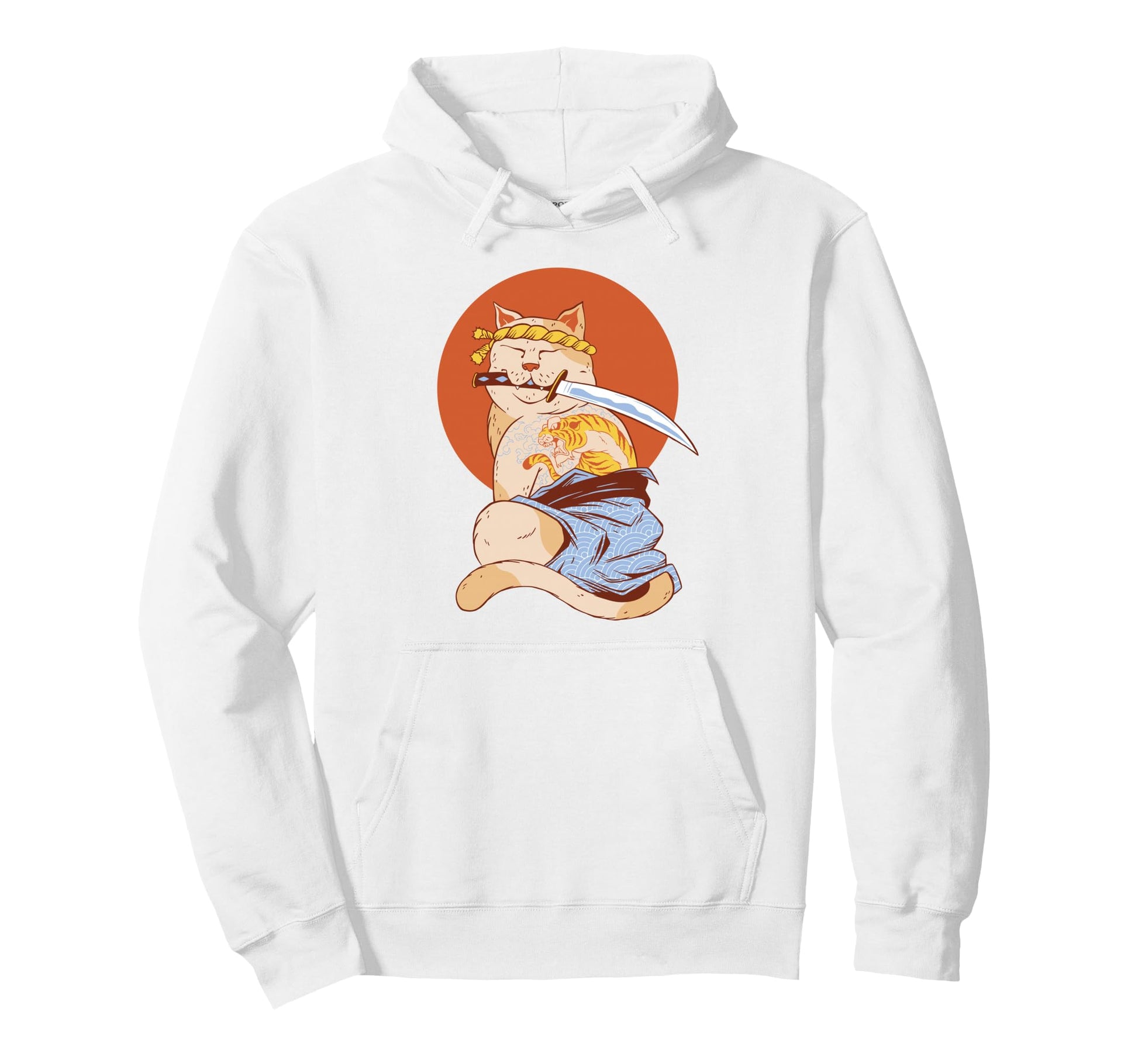 Samurai Cat Katana Ukiyoe Traditional Hoodie - Fun Novelty Design Unisex - T-Shirt, Sweatshirt, Hoodie