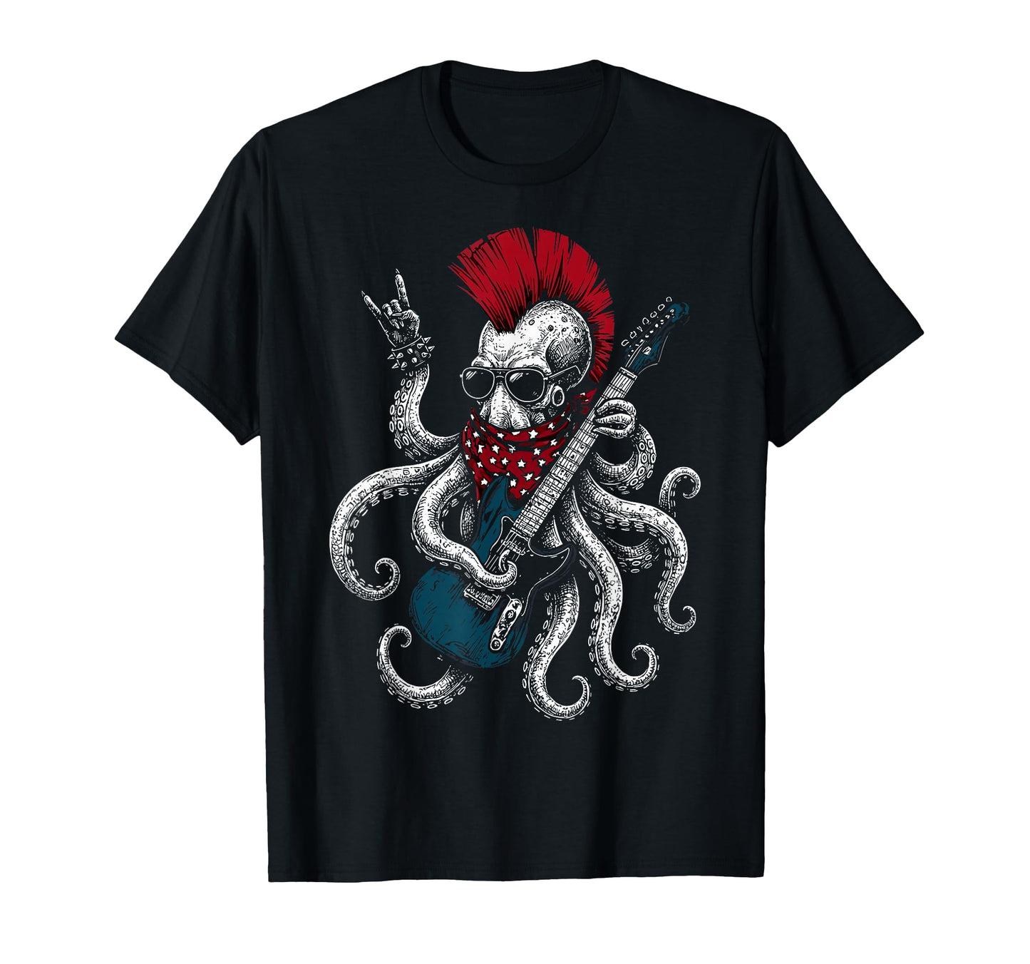 Funny Octopus Playing Guitar Usa T-Shirt - Unique Graphic Men Women - T-Shirt, Sweatshirt, Hoodie