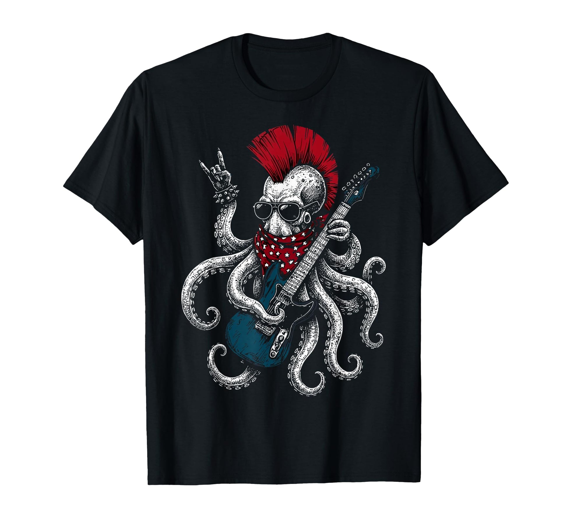 Funny Octopus Playing Guitar Usa T-Shirt - Unique Graphic Men Women - T-Shirt, Sweatshirt, Hoodie