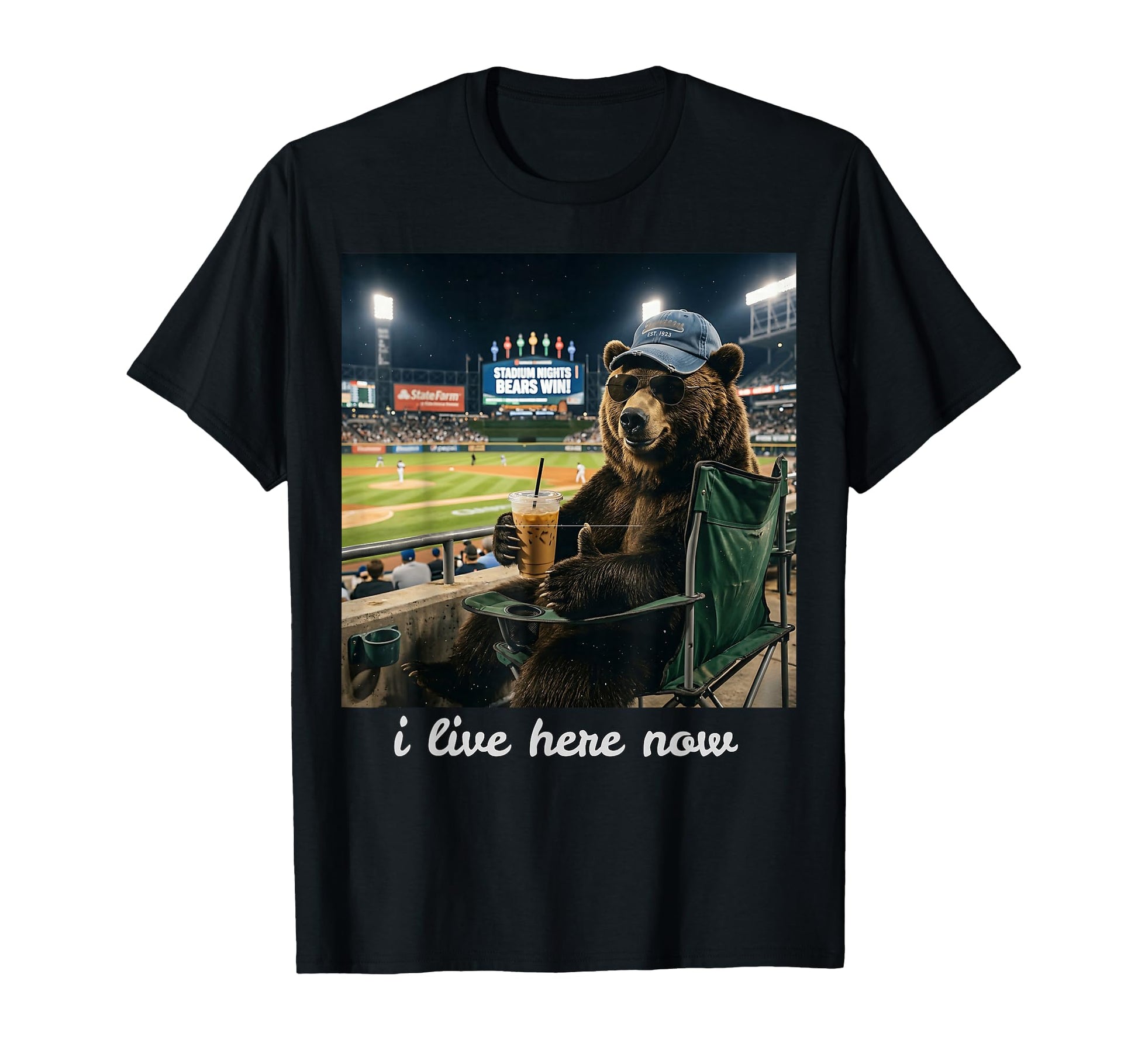 I Live Here Now Funny Baseball Bear T-Shirt - Fun Novelty Design Men Women - T-Shirt, Sweatshirt, Hoodie