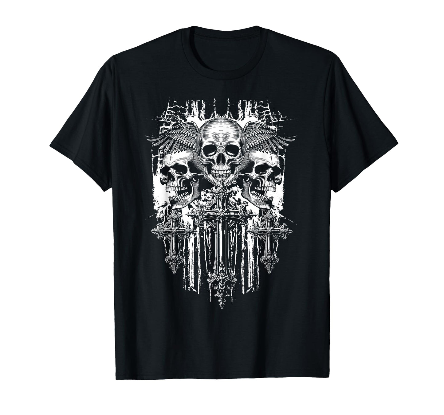 Skull Cross Wings Goth Alt Grunge Gothic T-Shirt - Graphic Print Unisex - T-Shirt, Sweatshirt, Hoodie