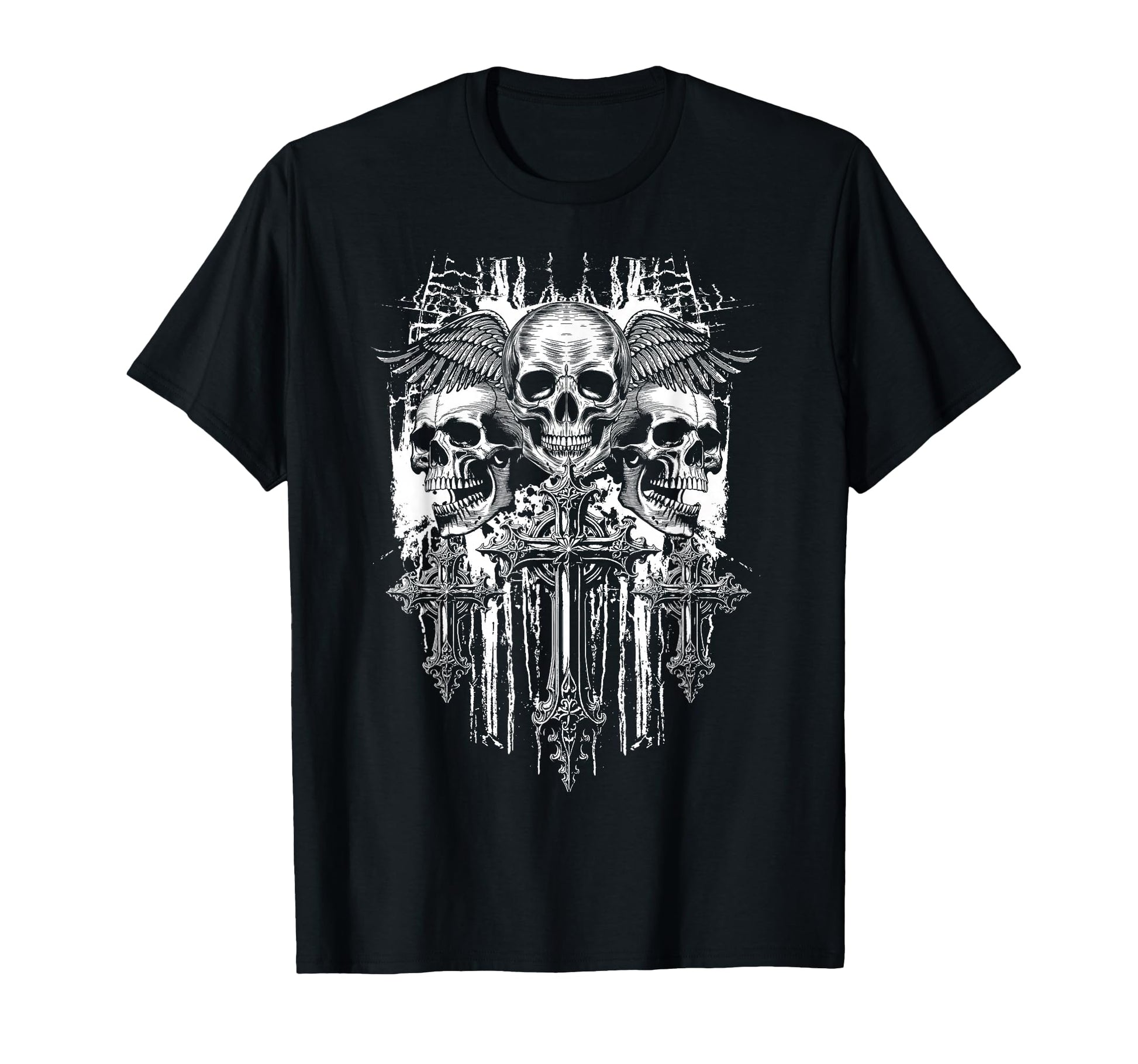 Skull Cross Wings Goth Alt Grunge Gothic T-Shirt - Graphic Print Unisex - T-Shirt, Sweatshirt, Hoodie