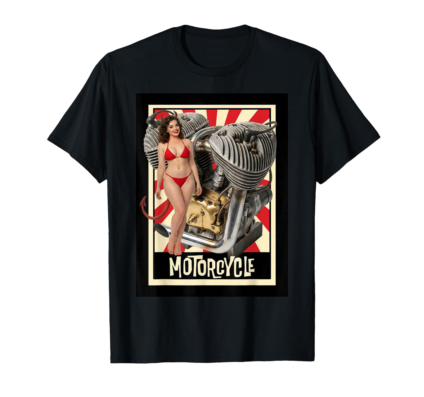 Devil Pin Up And Motorcycle T-Shirt - Casual Everyday Wear for Adults - T-Shirt, Sweatshirt, Hoodie