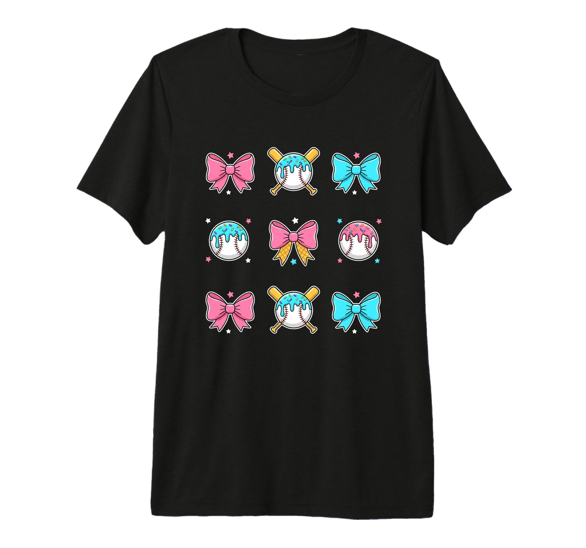 Baseball Donut Sprinkles Bow T-Shirt - Casual Everyday Wear for Adults - T-Shirt, Sweatshirt, Hoodie