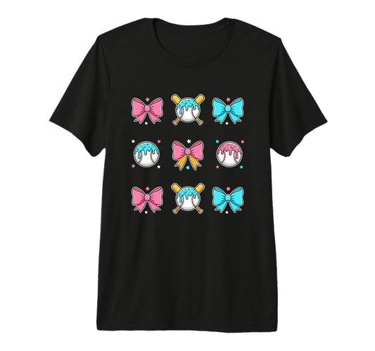 Baseball Donut Sprinkles Bow T-Shirt - Casual Everyday Wear for Adults - T-Shirt, Sweatshirt, Hoodie