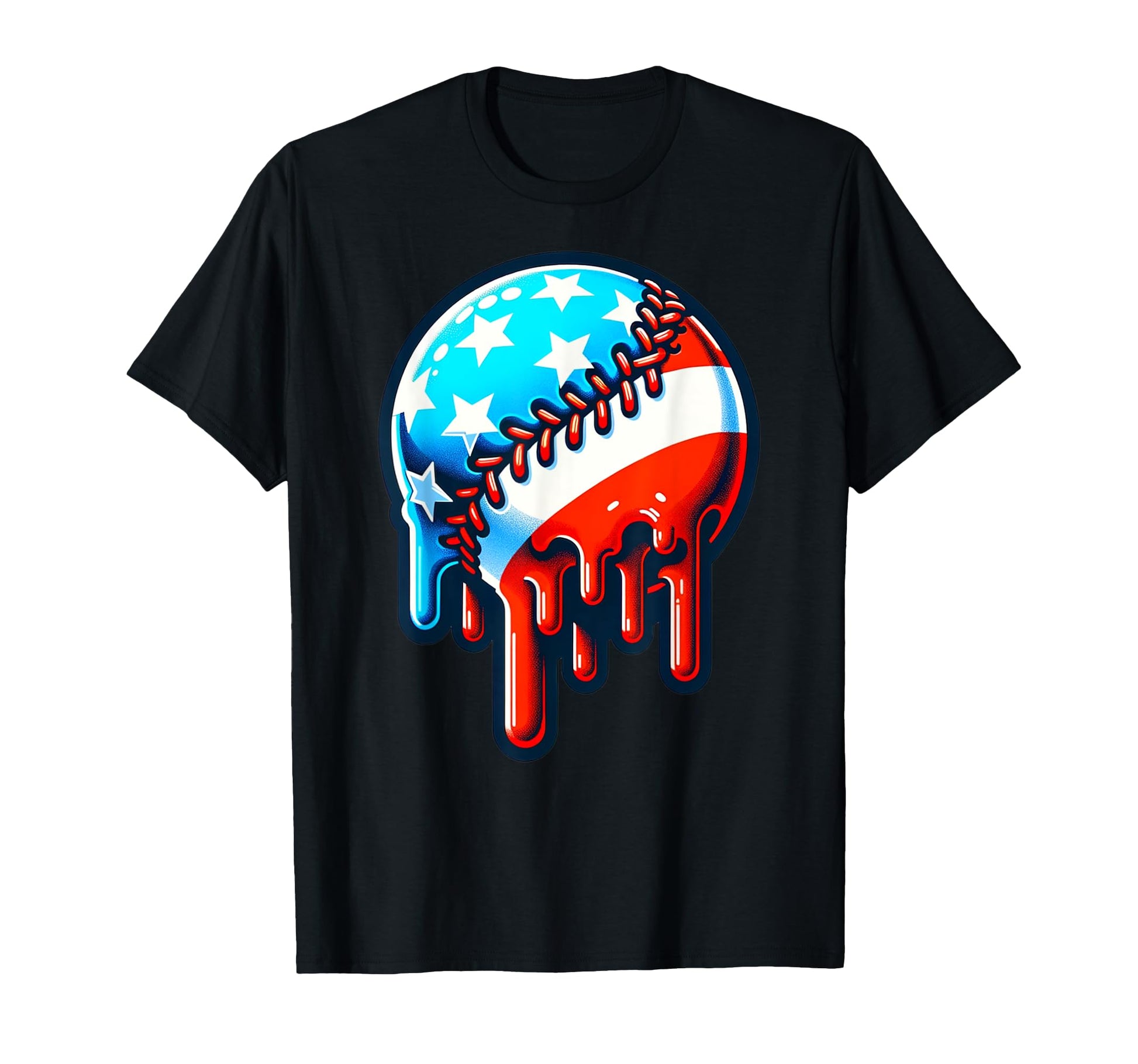 Usa Stars And Stripes Baseball Drip T-Shirt - Fun Novelty Design for Adults - T-Shirt, Sweatshirt, Hoodie