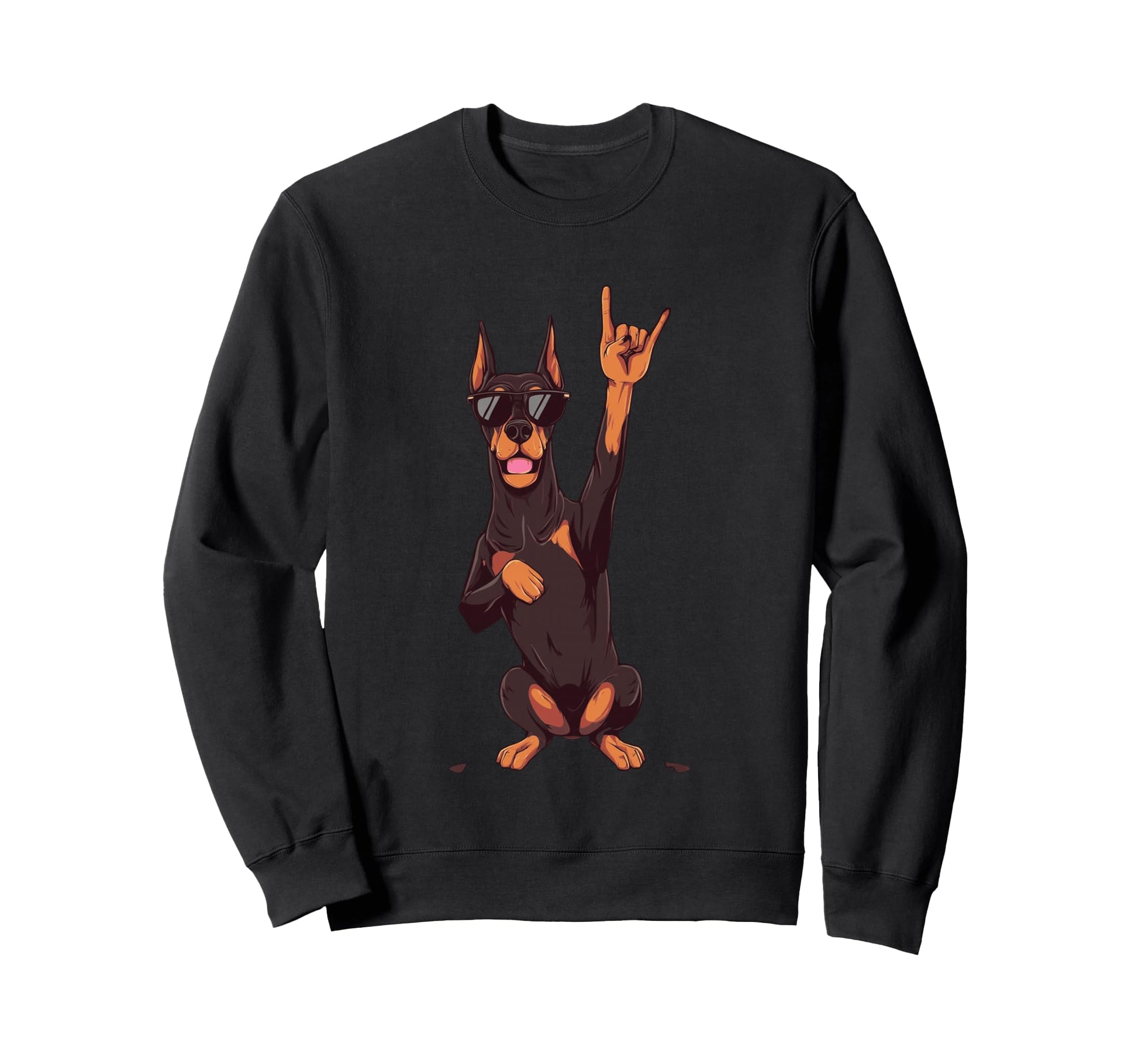 Doberman Dog Rock Hand Sign Punk Sweatshirt - Minimalist Print for Adults - T-Shirt, Sweatshirt, Hoodie