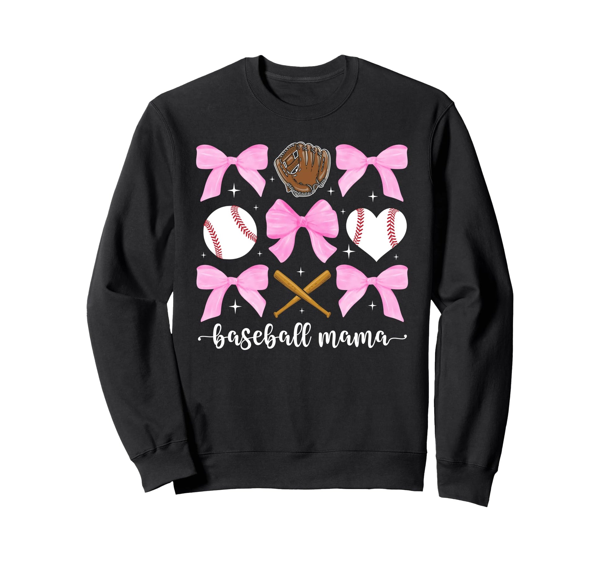 Baseball Mama Bow Baseball Mom Sweatshirt - Graphic Print Men Women - T-Shirt, Sweatshirt, Hoodie