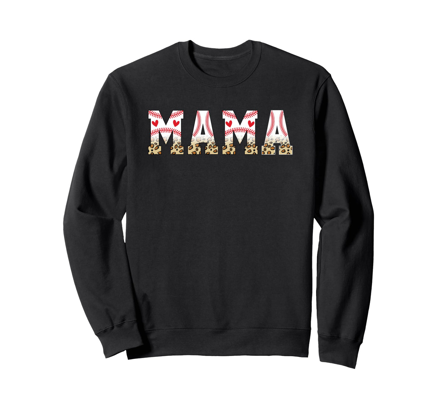 Mama Baseball Leopard Heart Love Sweatshirt - Trendy Graphic Men Women - T-Shirt, Sweatshirt, Hoodie