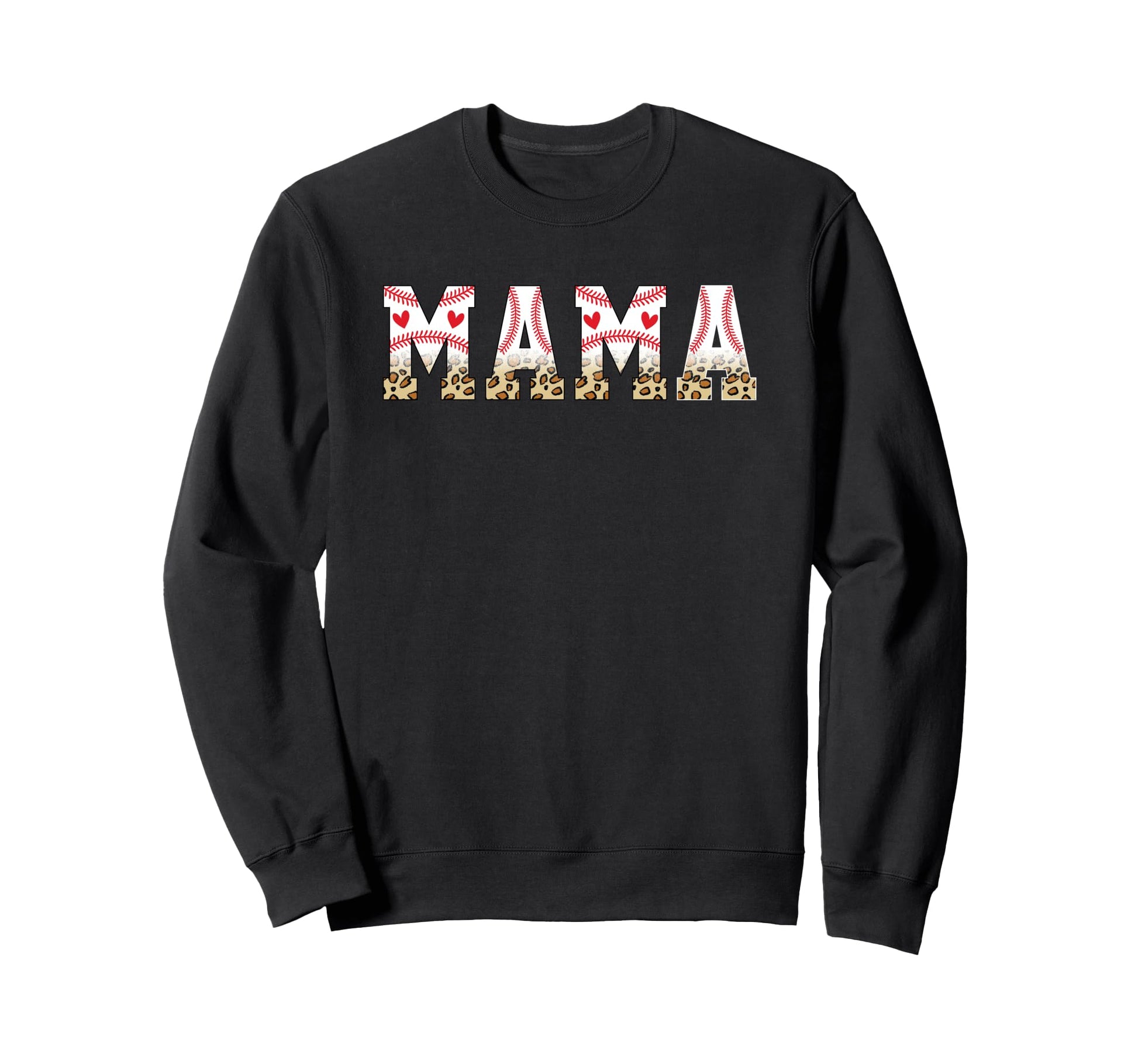 Mama Baseball Leopard Heart Love Sweatshirt - Trendy Graphic Men Women - T-Shirt, Sweatshirt, Hoodie