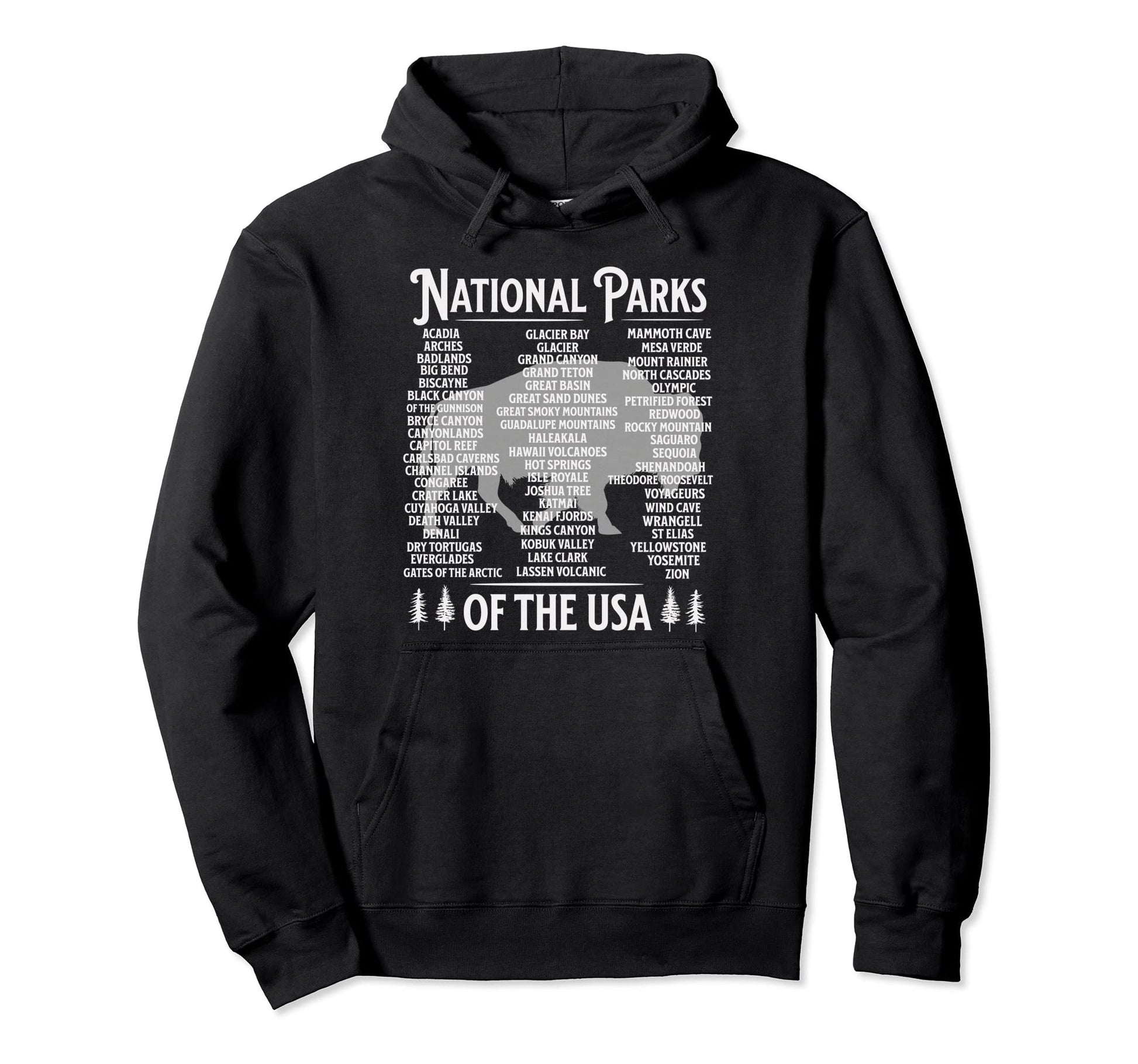 National Parks Buffalo Hiking Travel Hoodie - Custom Art Print for Adults - T-Shirt, Sweatshirt, Hoodie