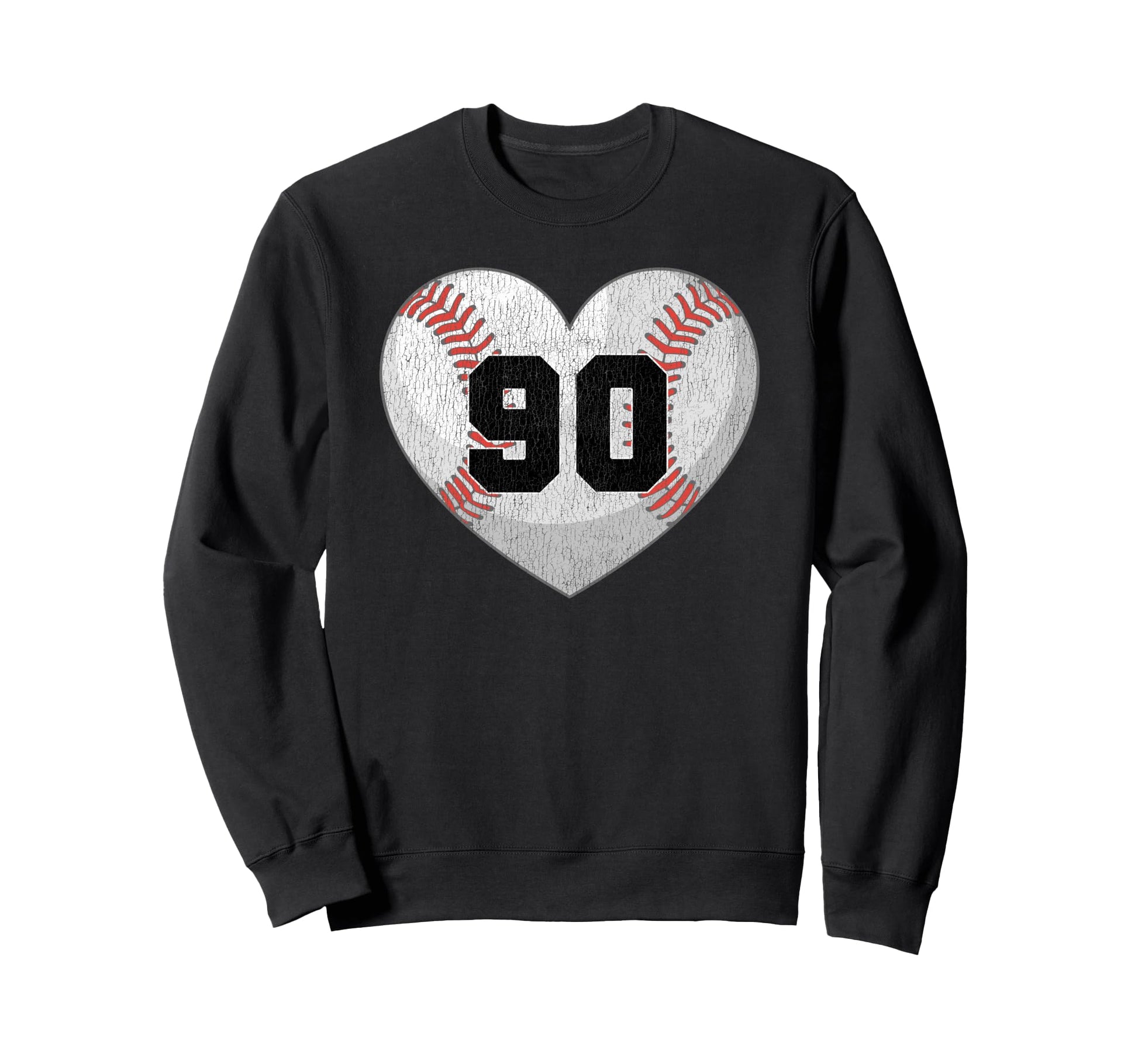 Baseball Number 90 Distressed Heart Sweatshirt - Unique Graphic Men Women - T-Shirt, Sweatshirt, Hoodie