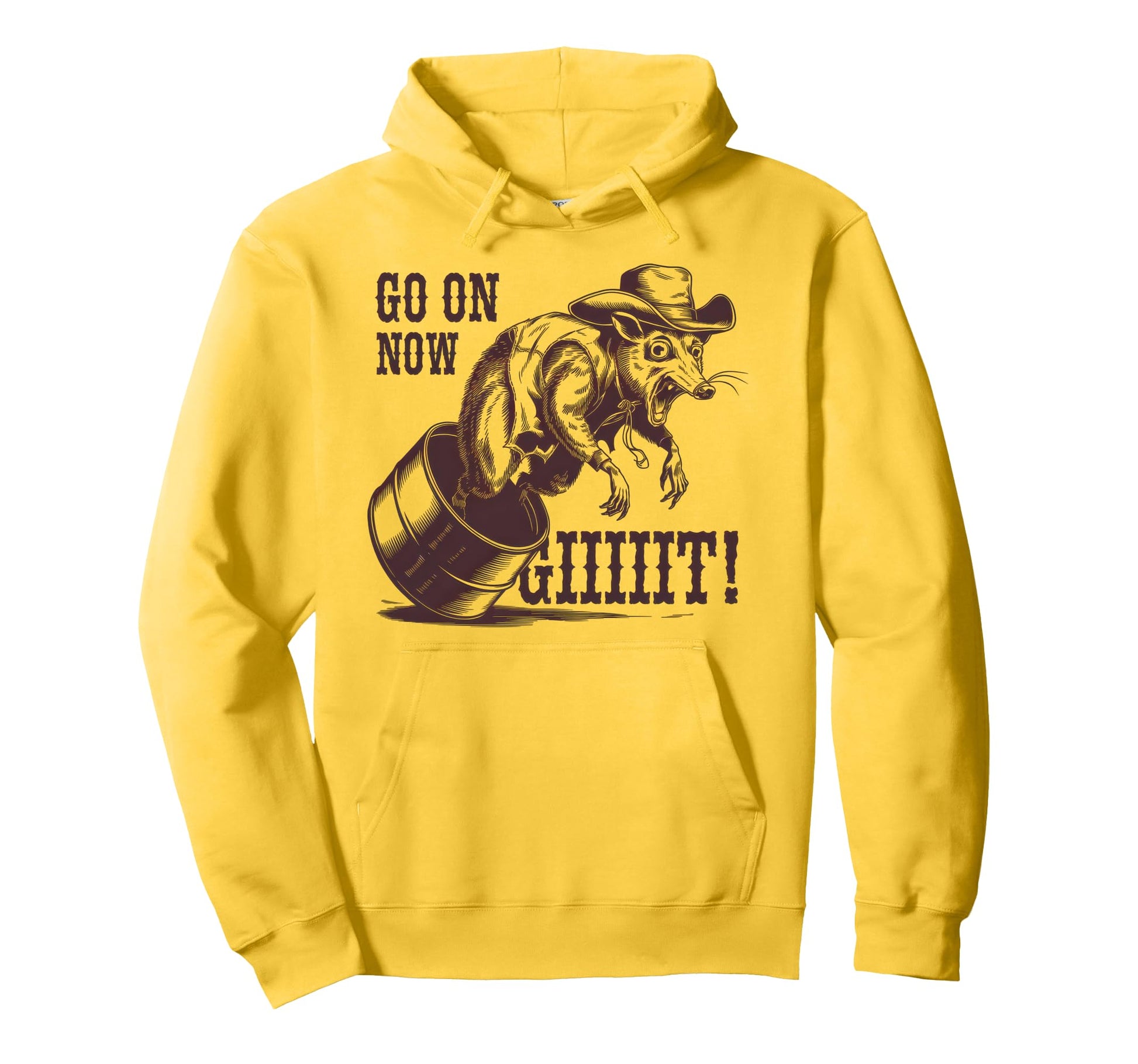 Go Now Git Cowboy Opossum Country Western Hoodie - Custom Art Print Unisex - T-Shirt, Sweatshirt, Hoodie