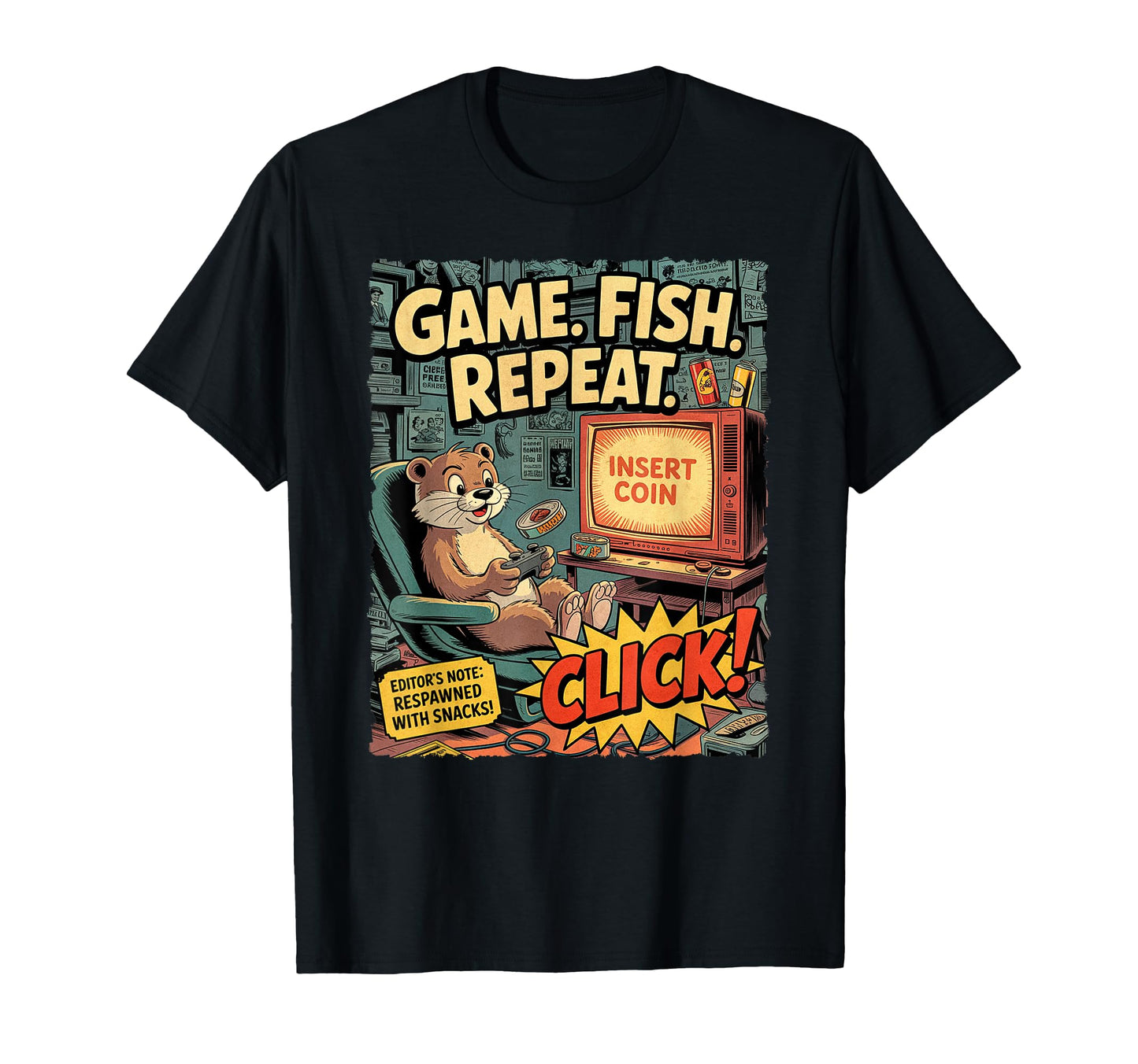 Funny Otter Gamer Comic Game Fish T-Shirt - Novelty Apparel for Adults - T-Shirt, Sweatshirt, Hoodie