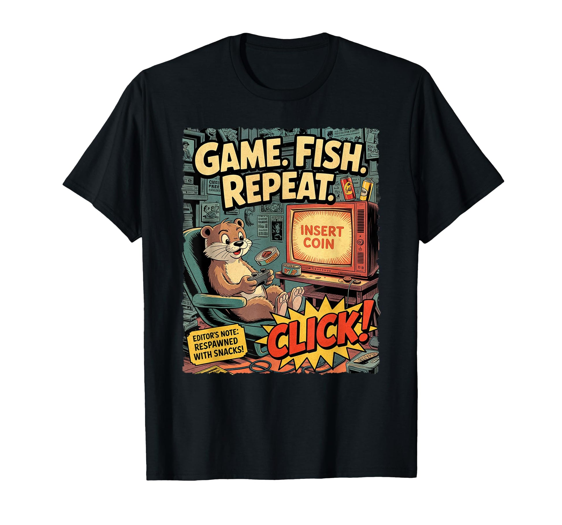 Funny Otter Gamer Comic Game Fish T-Shirt - Novelty Apparel for Adults - T-Shirt, Sweatshirt, Hoodie