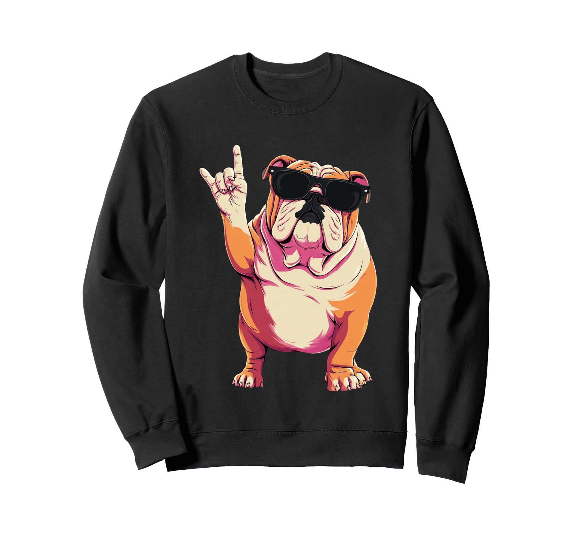 English Bulldog Rock Hand Sign Sweatshirt - Minimalist Print for Adults - T-Shirt, Sweatshirt, Hoodie