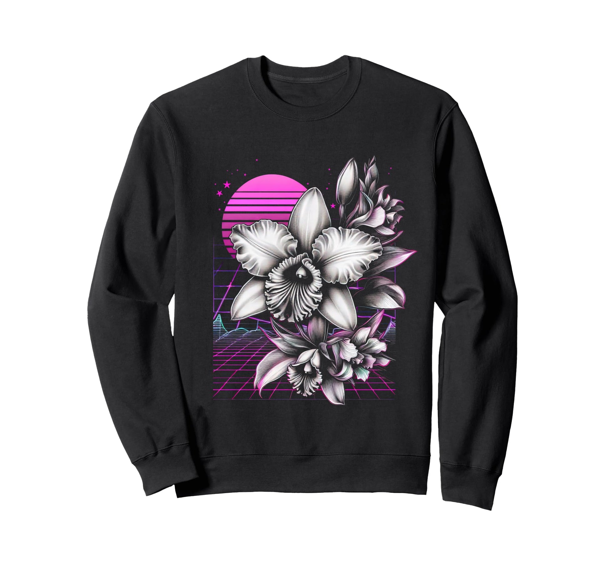Cattleya Orchid Vaporwave Sweatshirt - Casual Everyday Wear for Adults - T-Shirt, Sweatshirt, Hoodie