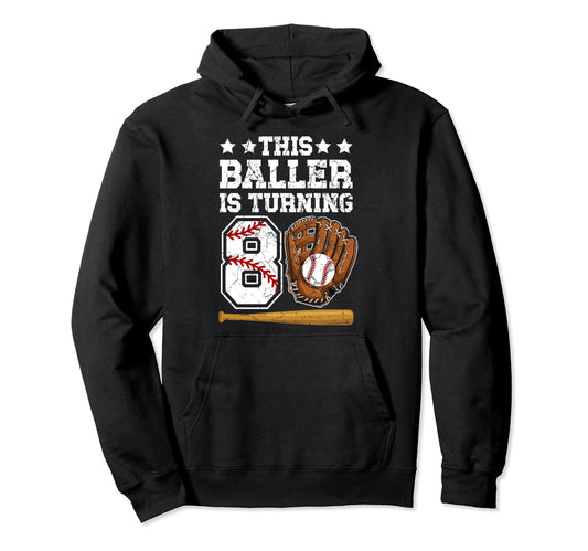 8Th Birthday Party Baseball 8 Year Old Hoodie - Minimalist Print Men Women - T-Shirt, Sweatshirt, Hoodie