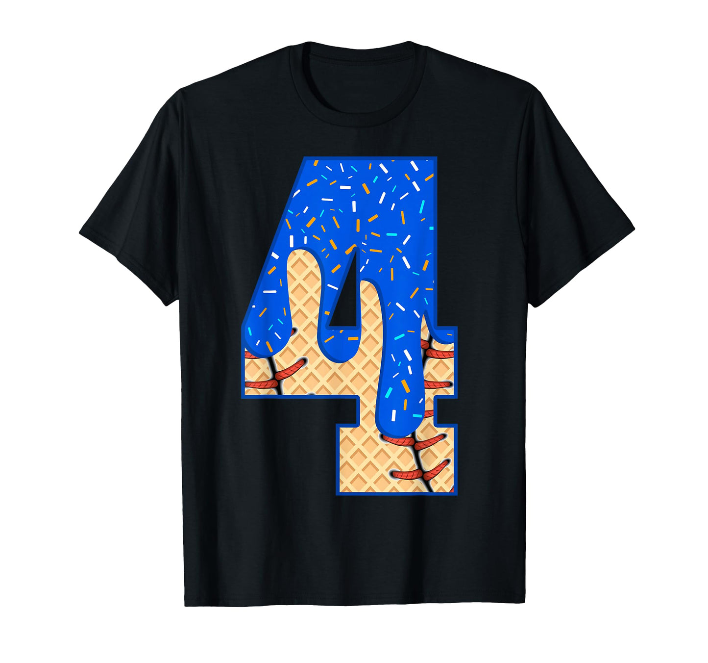 4Th Birthday Ice Cream Baseball Drip 4 Year T-Shirt - Graphic Print Unisex - T-Shirt, Sweatshirt, Hoodie