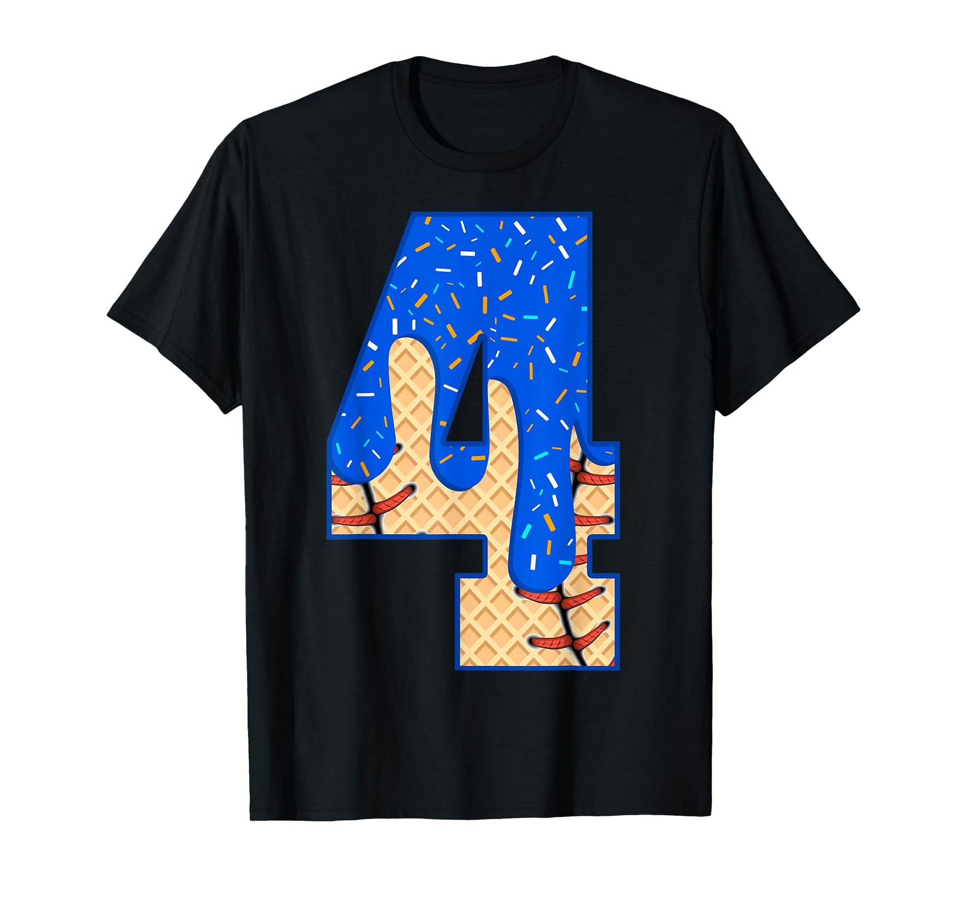 4Th Birthday Ice Cream Baseball Drip 4 Year T-Shirt - Graphic Print Unisex - T-Shirt, Sweatshirt, Hoodie