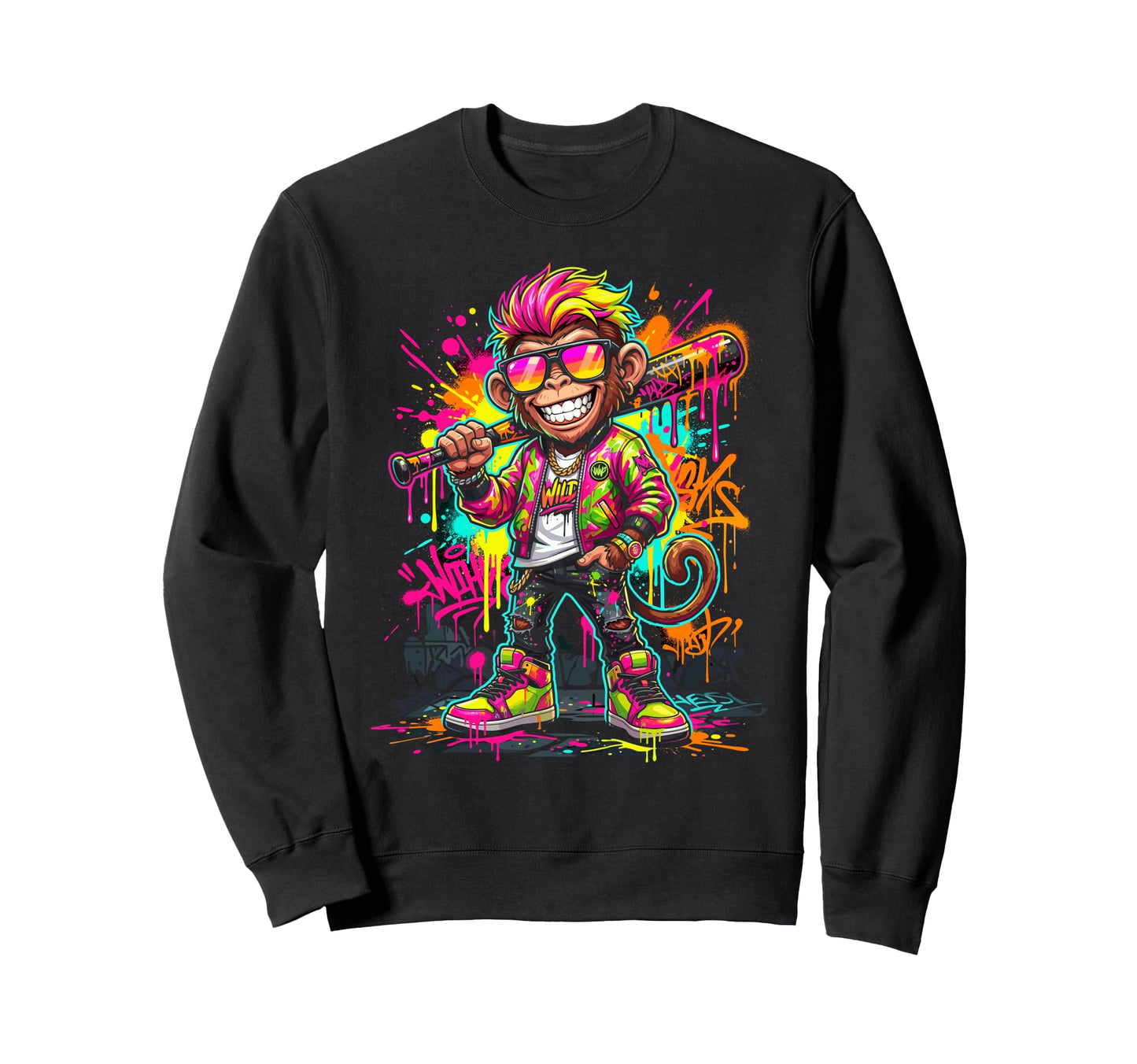 Monkey Baseball Drip Funny Animal Sweatshirt - Custom Art Print for Adults - T-Shirt, Sweatshirt, Hoodie
