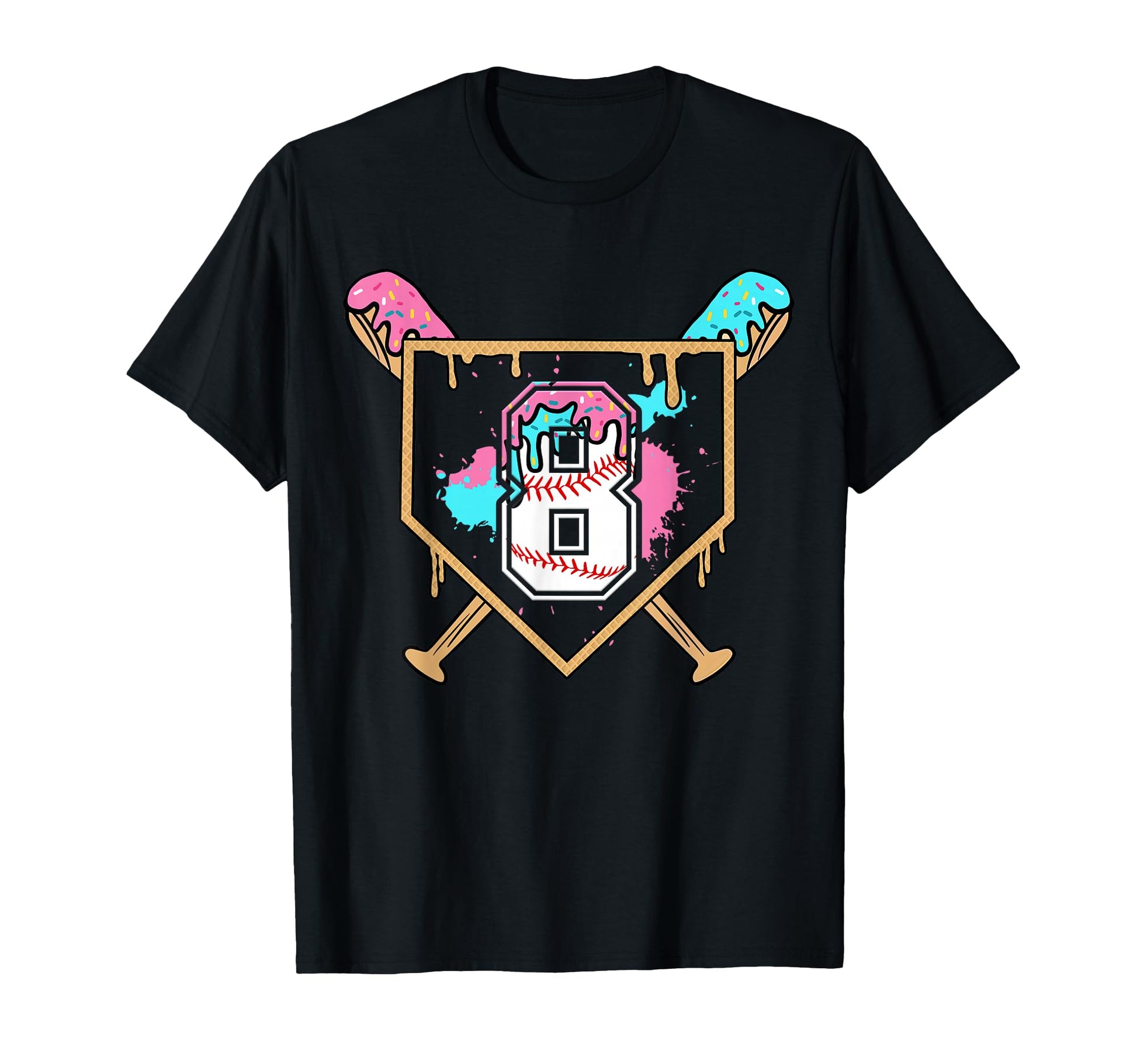 8Th Birthday Baseball Bat Ice Cream T-Shirt - Aesthetic Graphic Men Women - T-Shirt, Sweatshirt, Hoodie