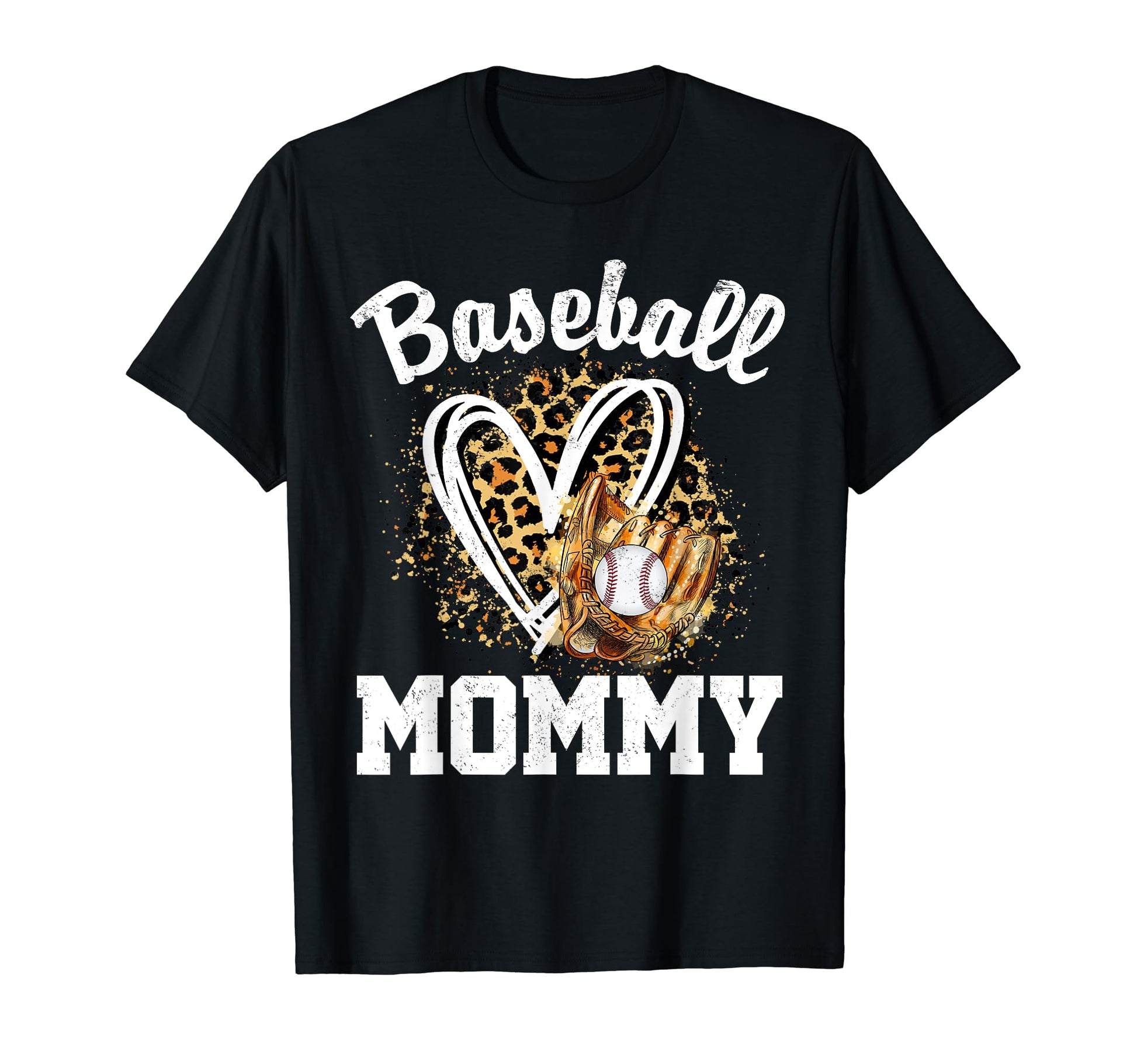 Baseball Mommy Leopard Heart Matching T-Shirt - Fun Novelty Design Unisex - T-Shirt, Sweatshirt, Hoodie
