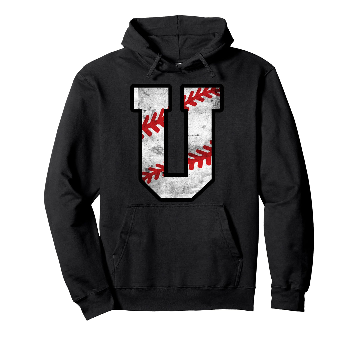 Distressed Baseball Letter U Hoodie - Trendy Graphic Unisex - T-Shirt, Sweatshirt, Hoodie