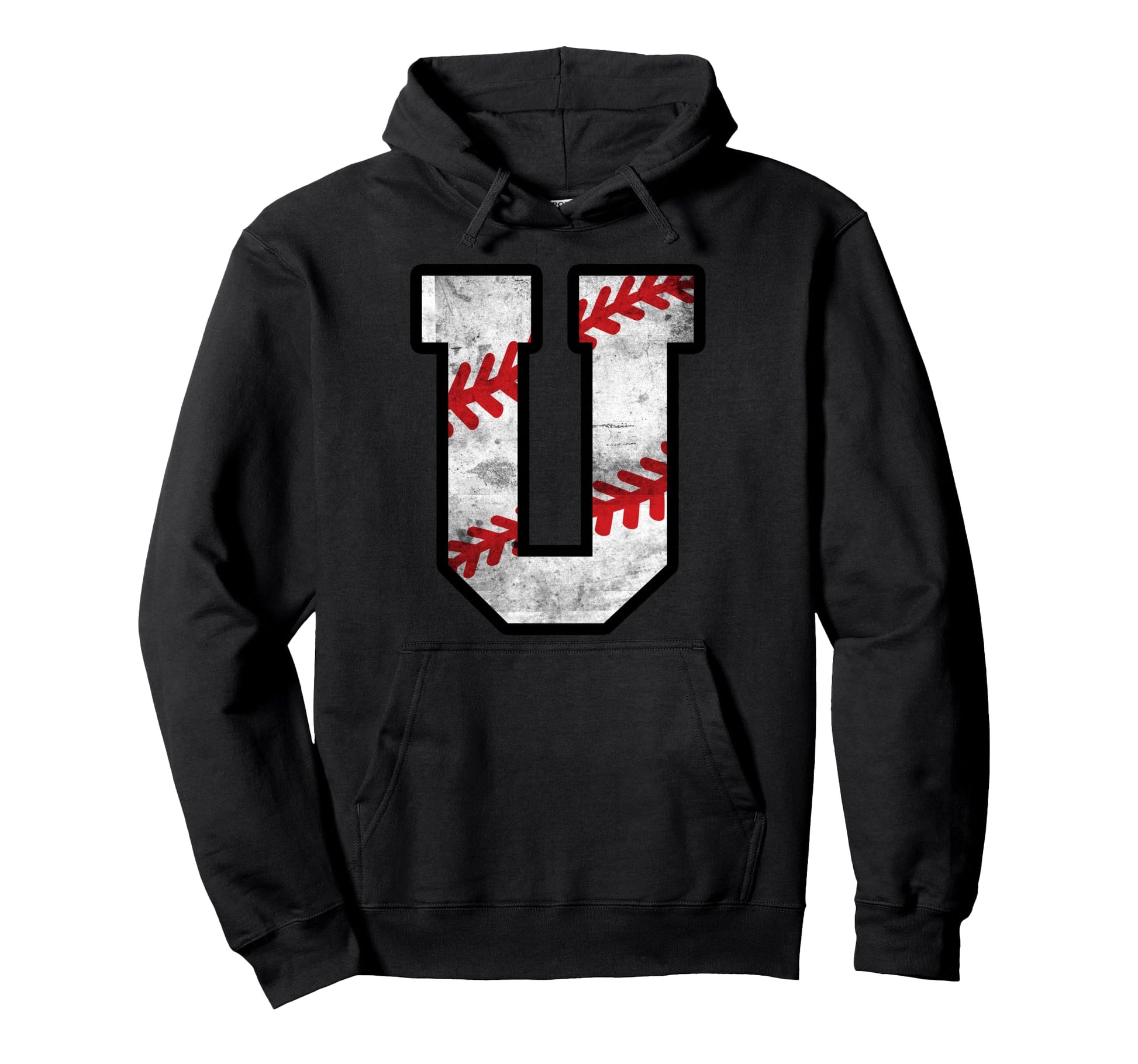 Distressed Baseball Letter U Hoodie - Trendy Graphic Unisex - T-Shirt, Sweatshirt, Hoodie