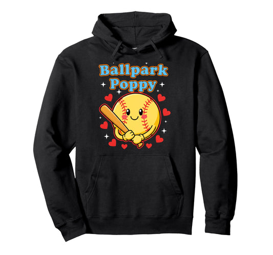 Ballpark Poppy Softball And Baseball Hoodie - Custom Art Print Men Women - T-Shirt, Sweatshirt, Hoodie