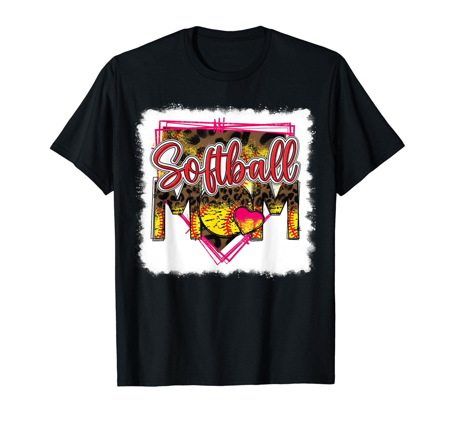 Bleached Softball Mom Leopard Funny T-Shirt - Graphic Print for Adults - T-Shirt, Sweatshirt, Hoodie